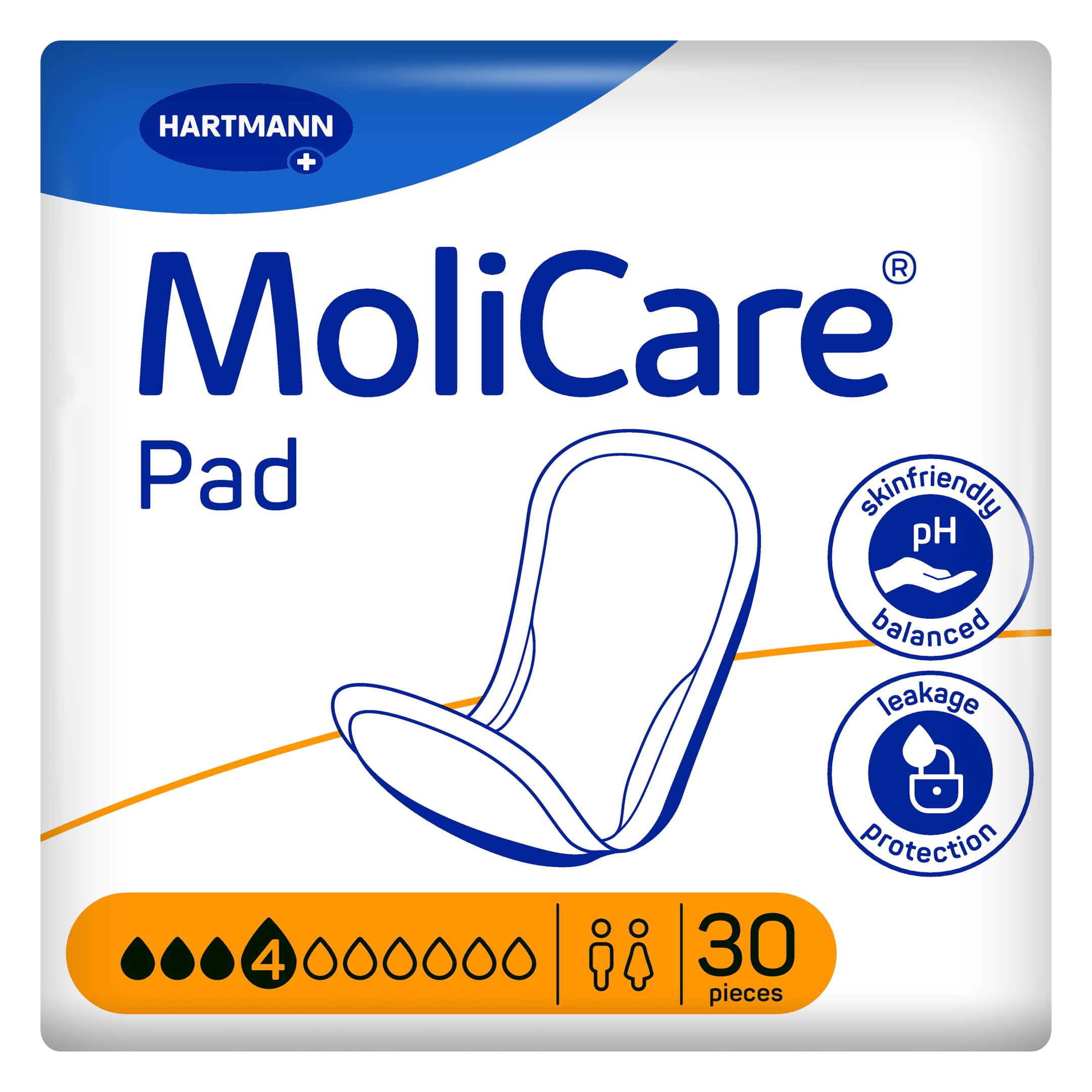 MoliCare Pad 4 Drops Extra-Long Pads for Women and Men with Moderate Bladder Weakness | Odour Neutralising | Leakage Protection | Advanced Skin Protection | 30 Pieces | Absorbs up to 977ml