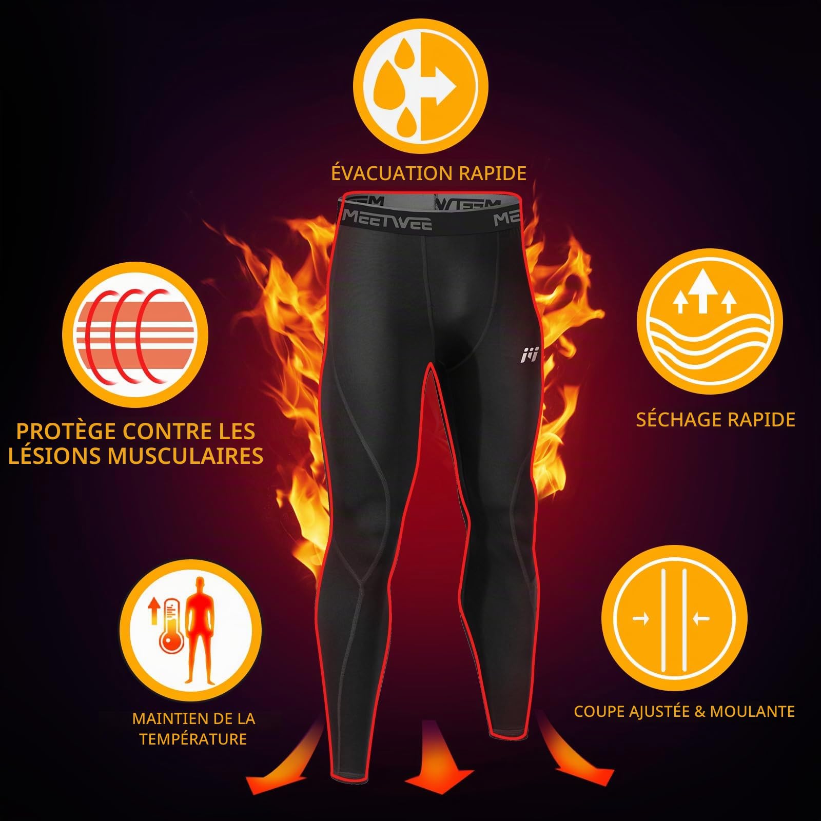 MEETWEE Pantalon Thermique Homme,sous-Vêtements Thermique Caleçon Long Collant Chaud Compression Base Layer Legging