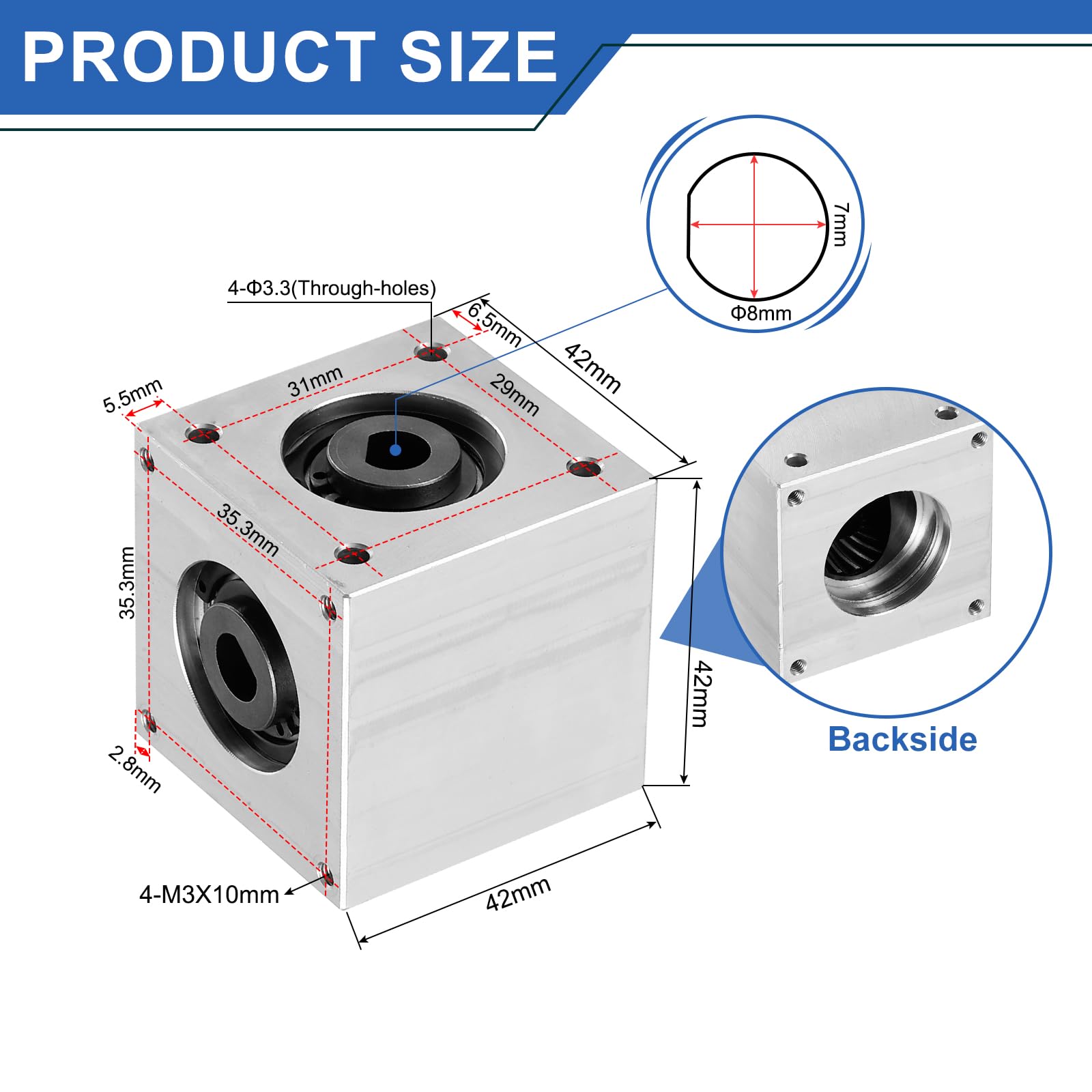 QUARKZMAN Getriebe 90 Grad Rechtwinkliges Kegelradgetriebe 1:1 Einfache Ausgangswelle 1 Modul 20 Zähne Kegelrad Aluminiumrahmen Einfaches Mechanisches DIY Modul 8mm Welle (D-Form Bohrung)