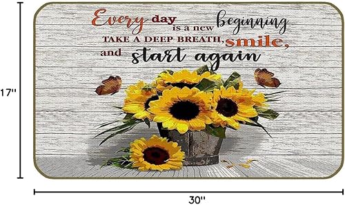 Miniatura 3 de UINHMOP Tapete decorativo retro de 17 x 30 pulgadas, diseño de girasol, Every Day is a New Beginning Take a Deep Breath and Smile Again Country Home