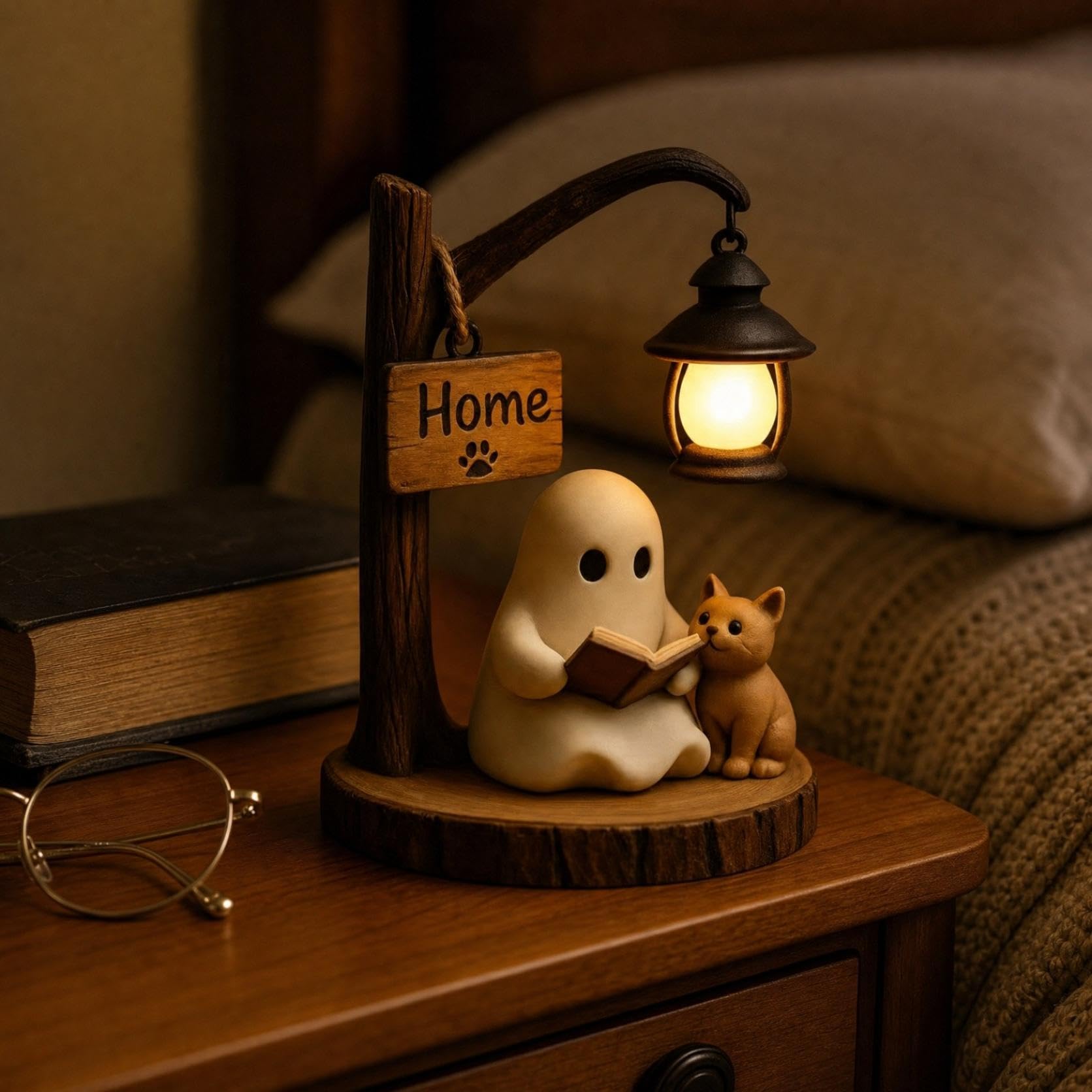 Viawispp Halloween Cute Ghost Reading Lantern,Ghost Reading Book Lamp