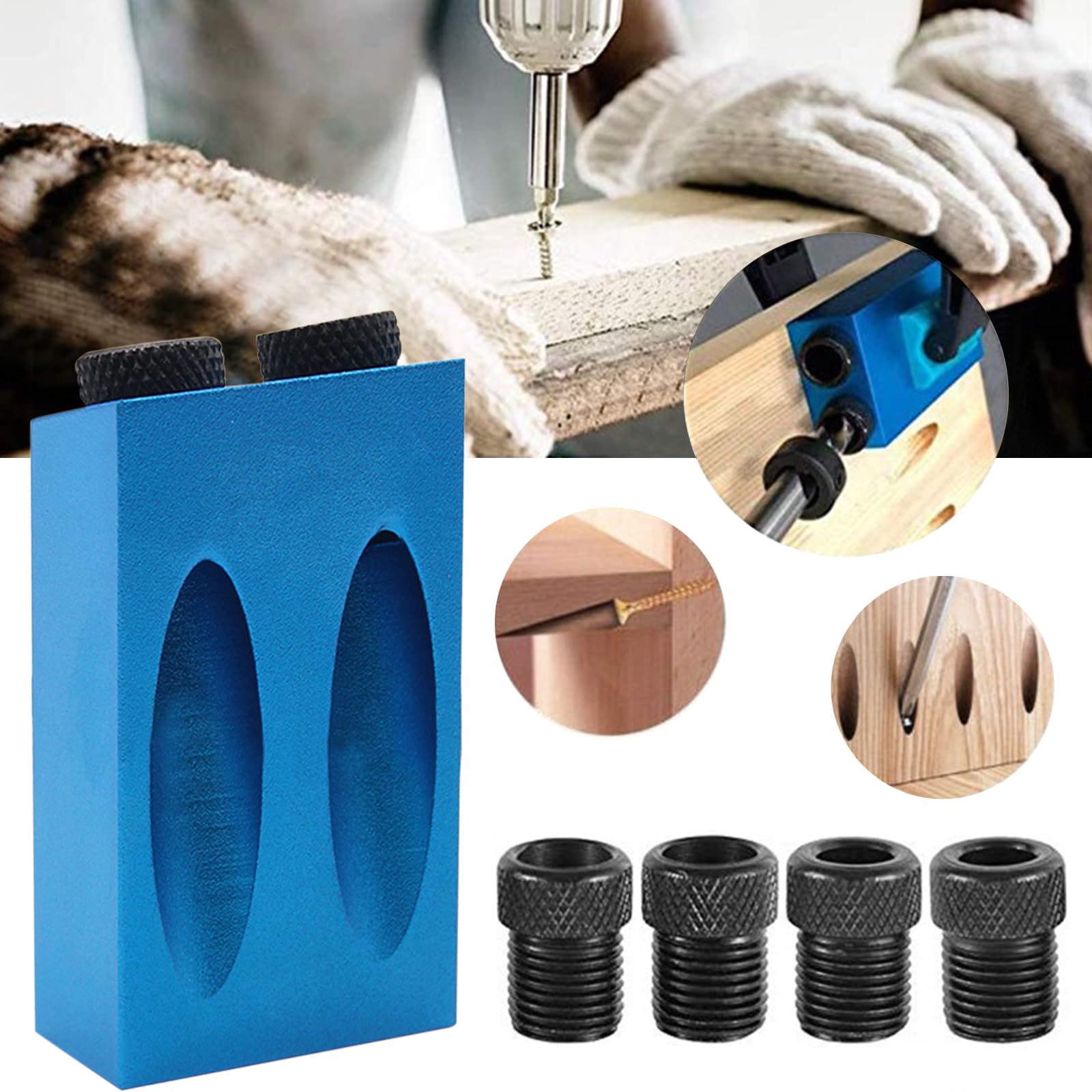 14Pcs Woodworking Tools Joint Angle Tool Carpentry Locator, 15 Pocket Hole & Dowel Drill Joinery Kit 6/8/10mm, Inclined Hole Fixture DIY Carpentry Drill Guide, Pocket Hole Jig Kit - Image 4