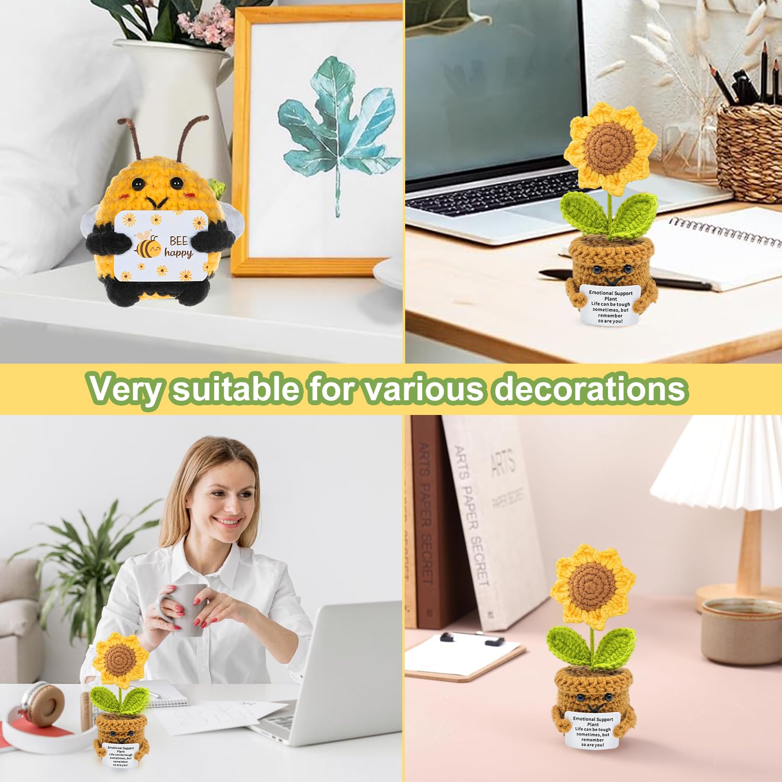 Abbraccio Tascabile Girasole Piccoli Regali, Abbraccio Tascabile Ape Portafortuna Regali, Peluche all'uncinetto per Regalo Incoraggiamento, Regalo Iscrizione Scuola (2 Pezzi)