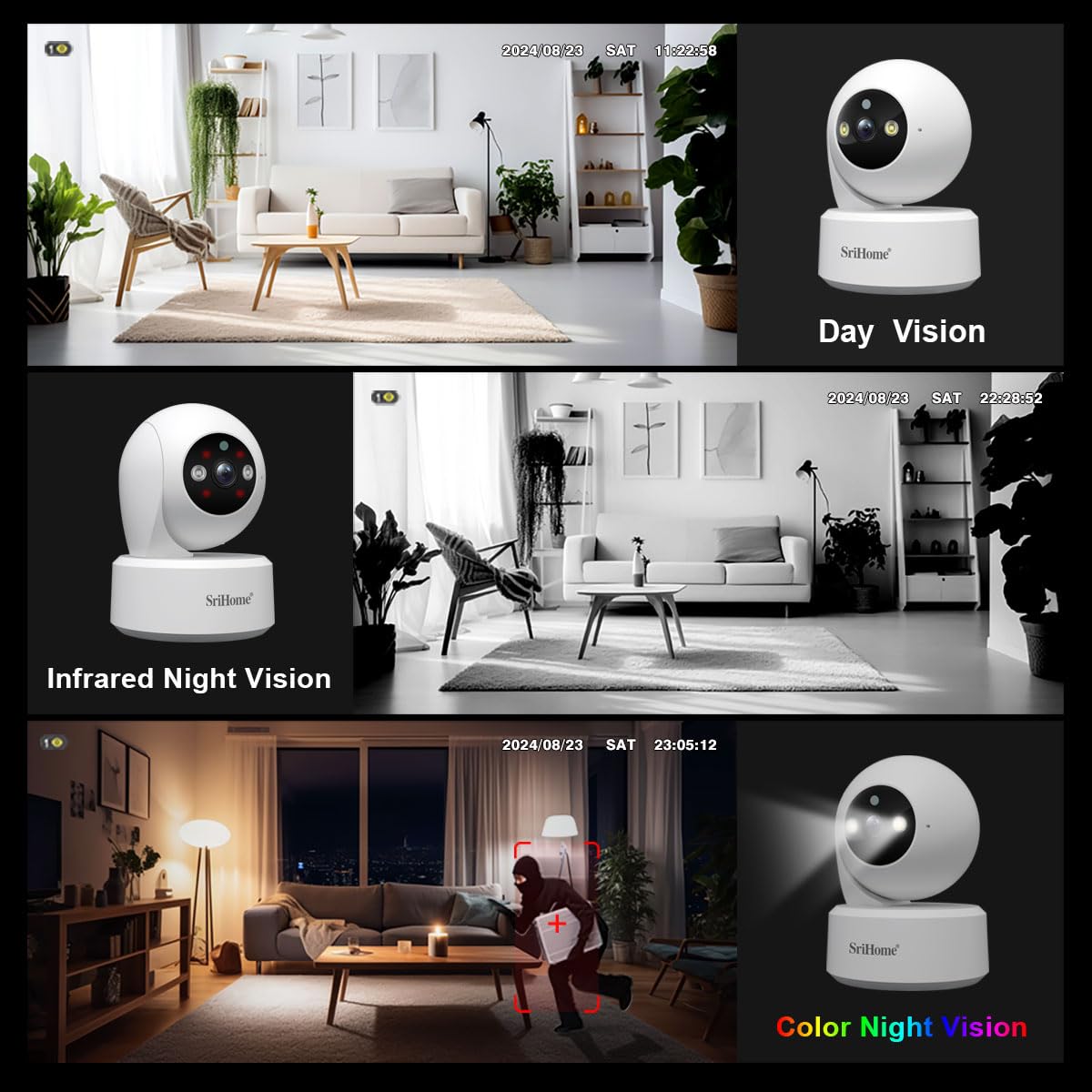OBA SH064 Telecamera Sorveglianza WiFi 8MP 4K: Audio 2 Vie, Rilevamento Umano/Pianto, Zoom ditital 3x, PTZ 360 gradi Visione Notte, Dual Band, Hotspot AP, H.265