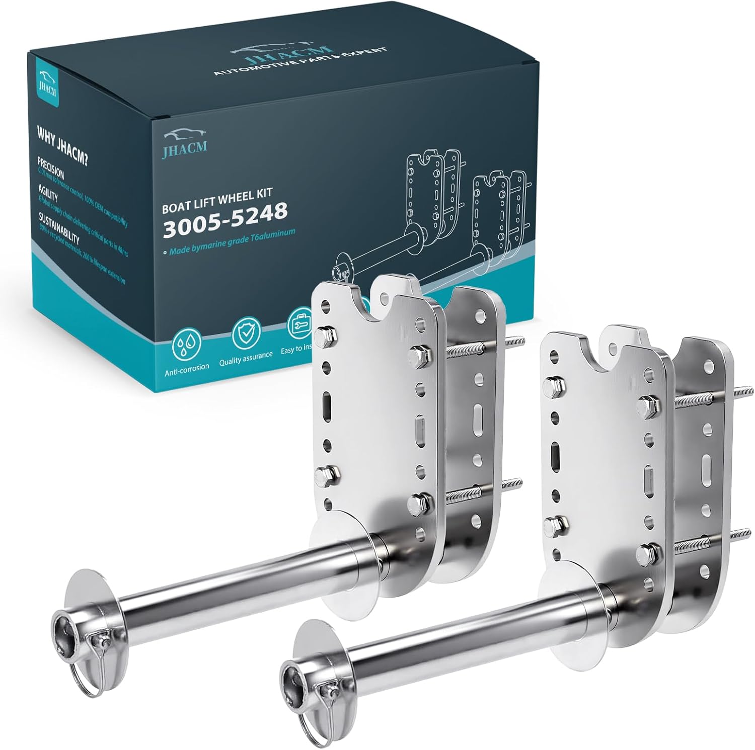 3005-5248 Boat Lift Wheel Kit - Heavy-Duty Replacement for Boat Lift Systems，Stainless Steel Install Bracket Set