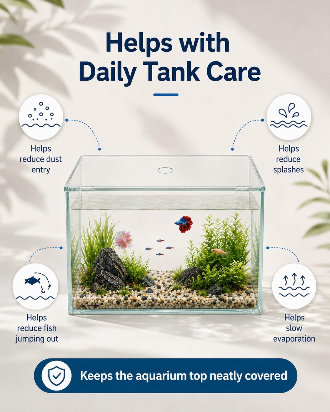 Coperchio Acquario Vetro Trasparente, Copertura Vasca Pesci con Foro e Clip(L:30 x W:28 cm)