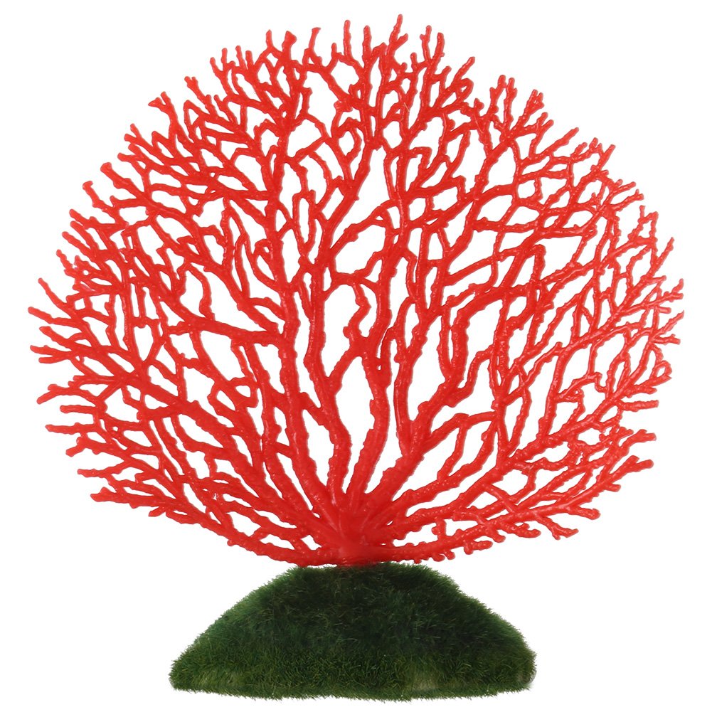Ornamento Artificial de Coral Franja Coral Planta Ornamento de Silicona brilante Decoración Artificial para Acuario Tanque Paisaje[Rojo]