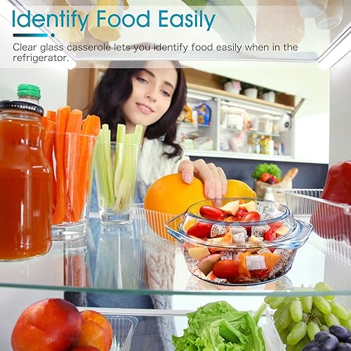 Miniatura 5 de NUTRIUPS Cazuela de vidrio redonda pequeña con tapa, 0.65 L Mini cuenco de vidrio con tapa de vidrio, apto para microondas y horno