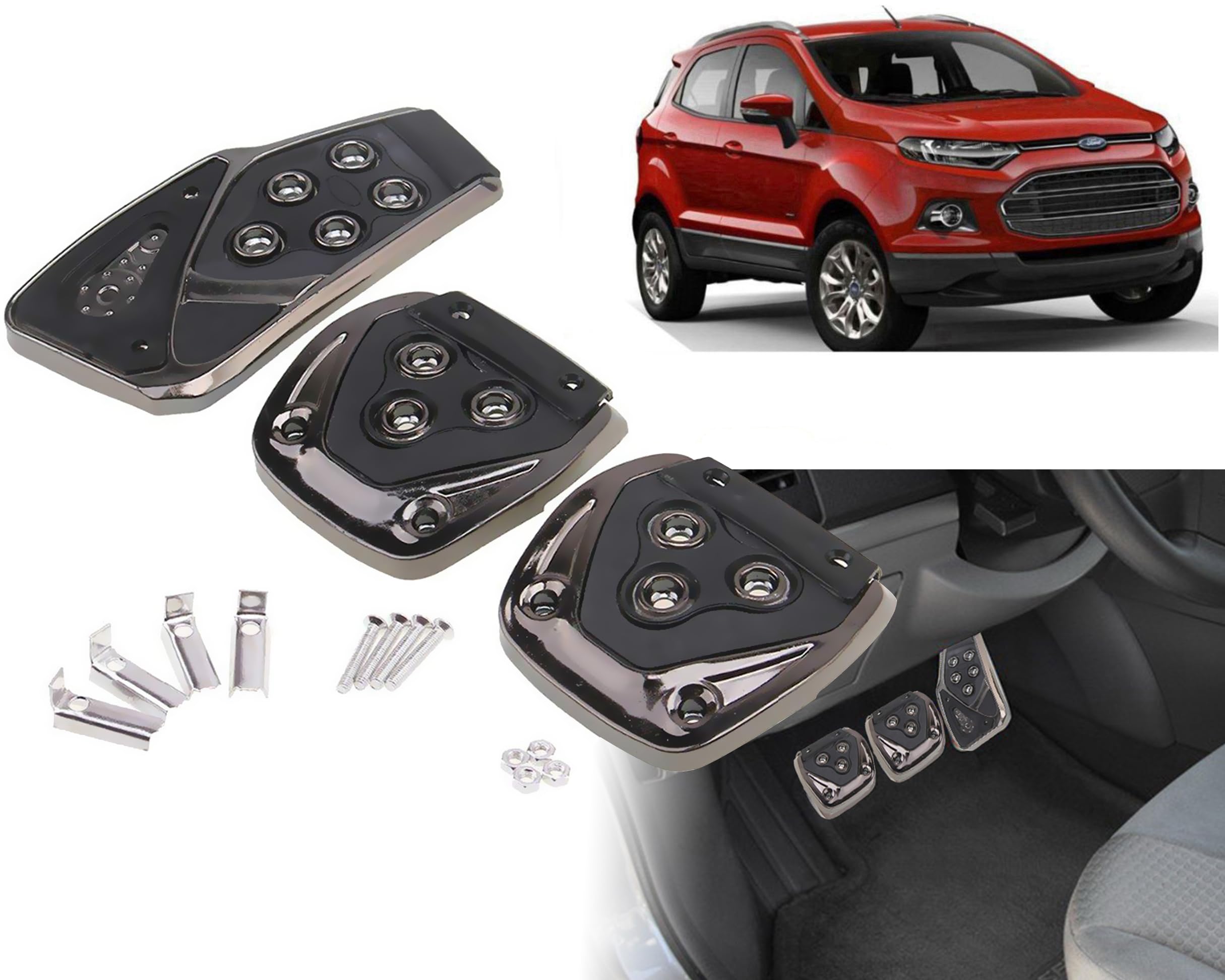 Selifaur - 3 Pcs Black Non-Slip Manual Car Pedals kit Pad Covers Set for Ecosport-picture-25