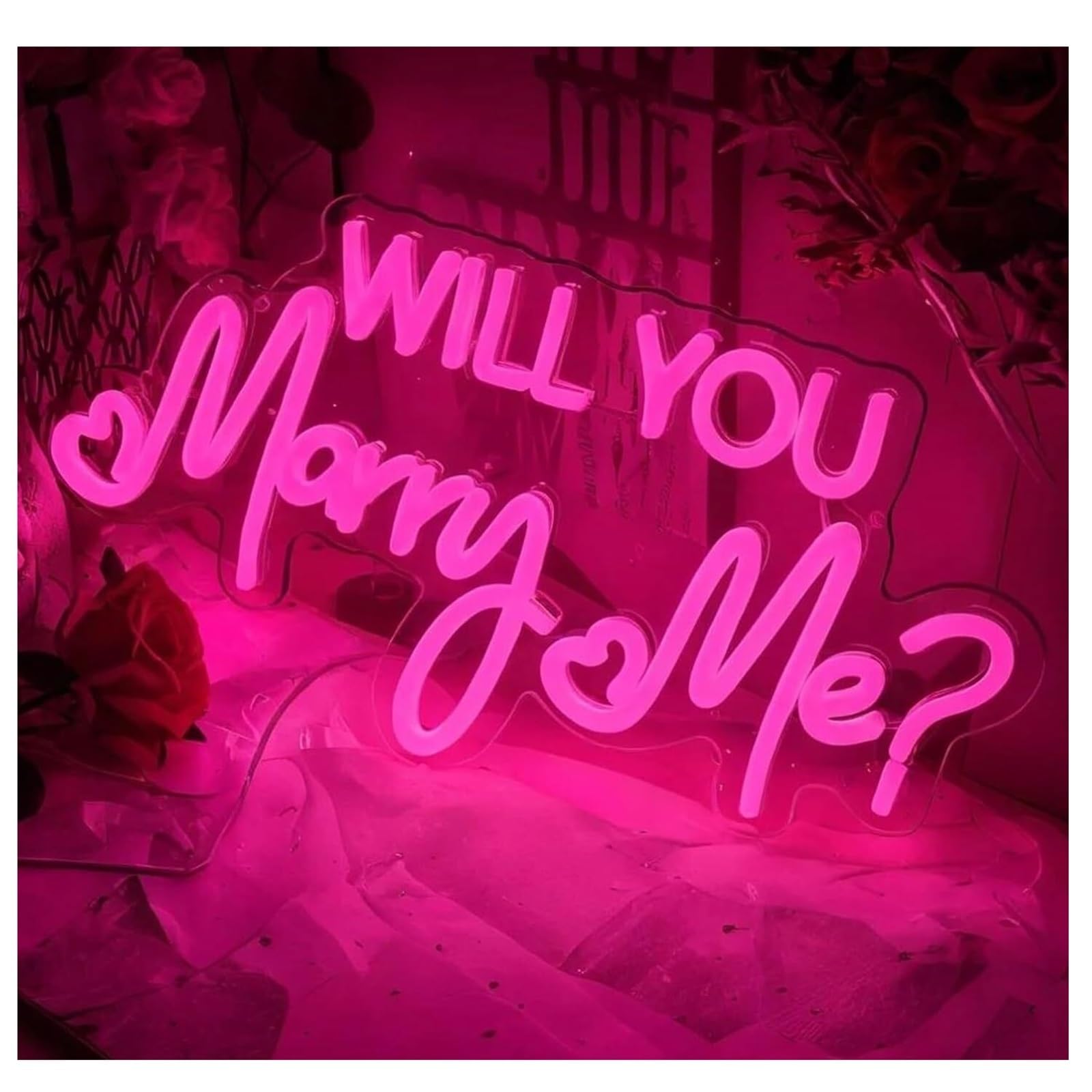 Zynther Neon lamp Soothing Atmosphere Neon Sign Lamp Will You Marry Me Wedding Decoration Light for(B)