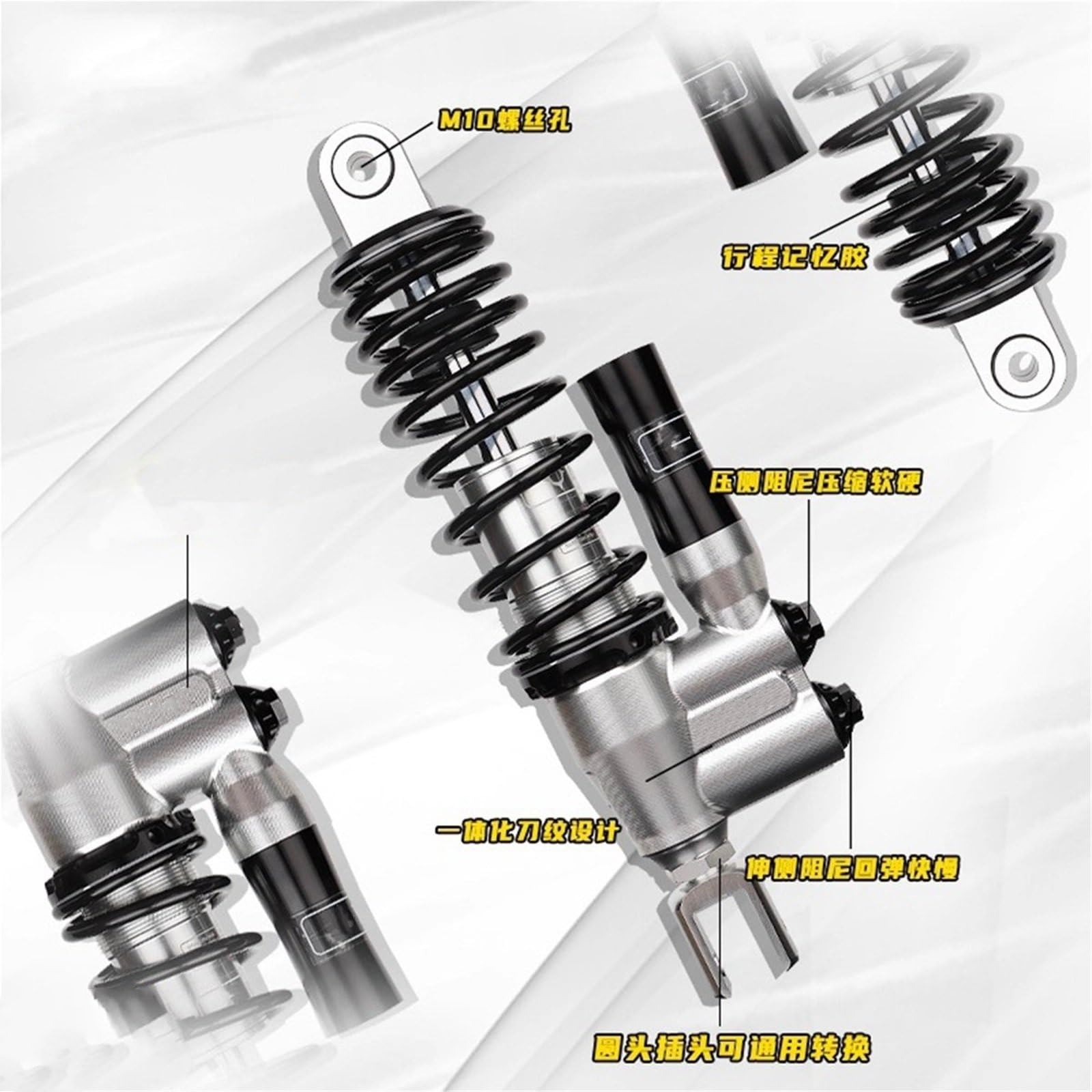 Accessori assorbitori Moto Durevole Sospensione Doppia Regolazione Forcella Posteriore Ammortizzatore Idraulico 305mm Per Yamaha Per Kawasaki(305mm Silver Black)