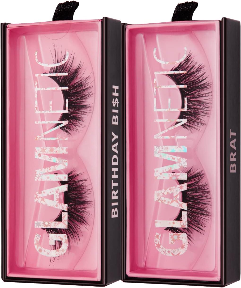 Glamnetic Magnetic Eyelashes - Brat & Birthday Bi$h | 60 Wears Reusable Faux Mink Lashes, Wispy Cat Eye