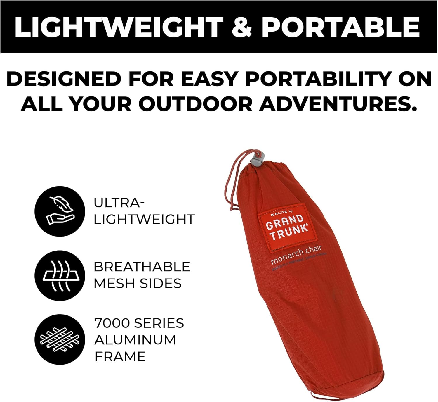 GRAND TRUNK Alite Monarch Chair | Ultra-Lightweight Portable Rocking Camping Chair, 1.3 lbs, Aluminum Frame, Compact Folding Backpacking Chair for Hiking & Beach | Clay Red