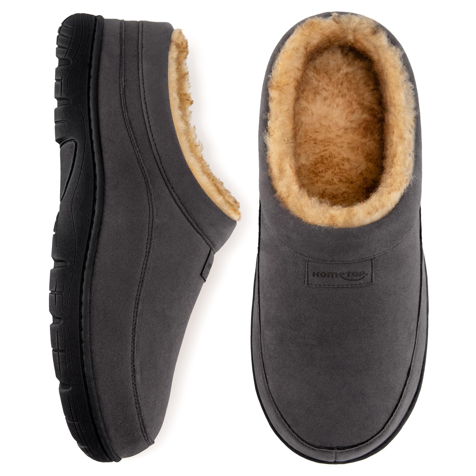 HomeTop Mens Moccasin Slippers Soft Warm Non-slip Memory Foam Indoor House Shoes with Fluffy Lining