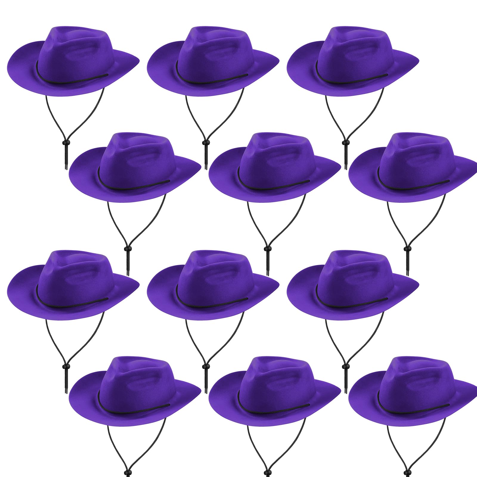 Hicarer Set di 12 cappelli da cowboy usa e getta in plastica, per feste, in feltro, a tesa larga, per uomini e donne