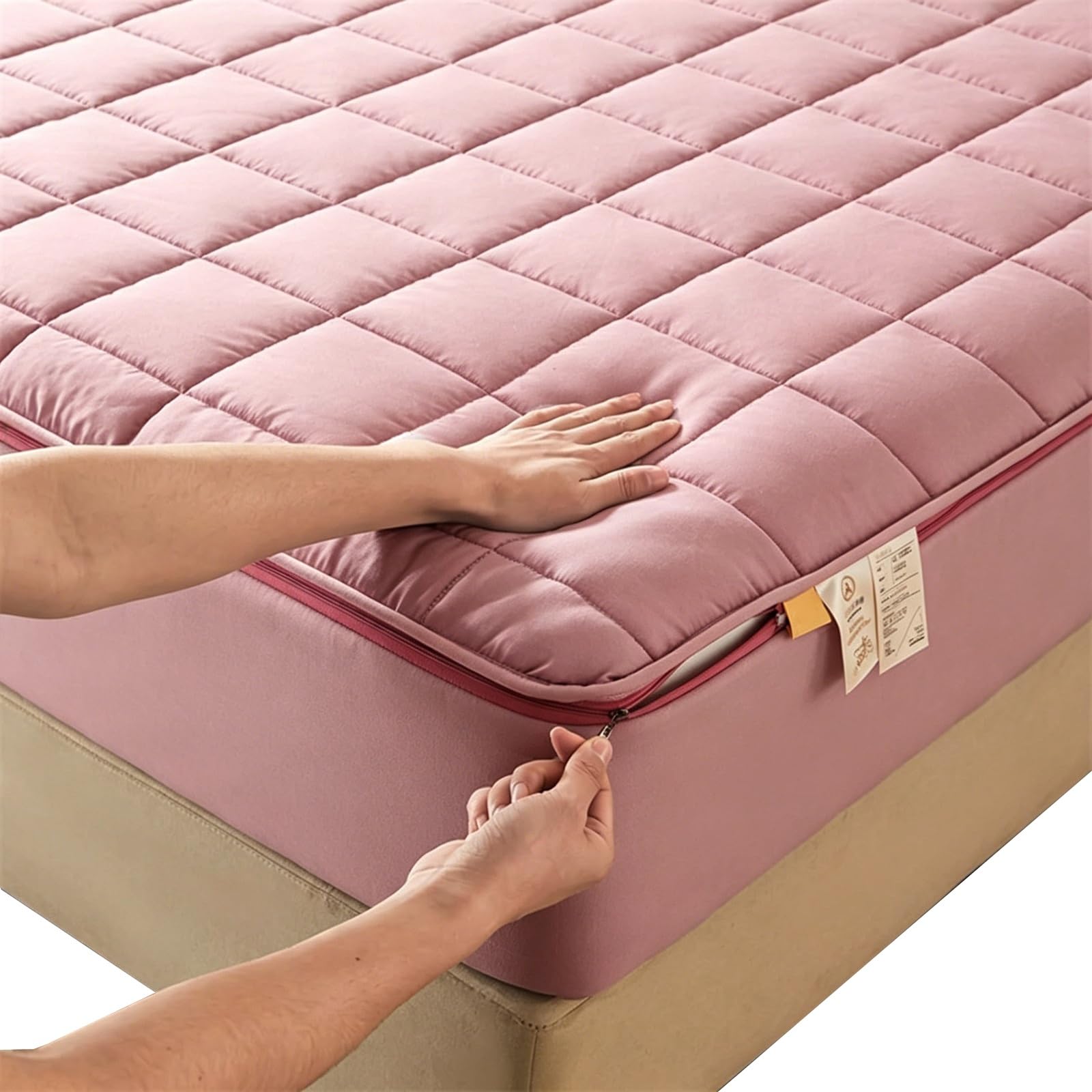 Coprimaterasso 6 Lati con Cerniera, Lavabile Traspirante, Fodera Morbida | Rimovibile in Lavatrice, Traspirante Ipoallergenico, Tasche Profonde 8-30cm, per Casa o Hotel(Rosa,140x200+10cm)