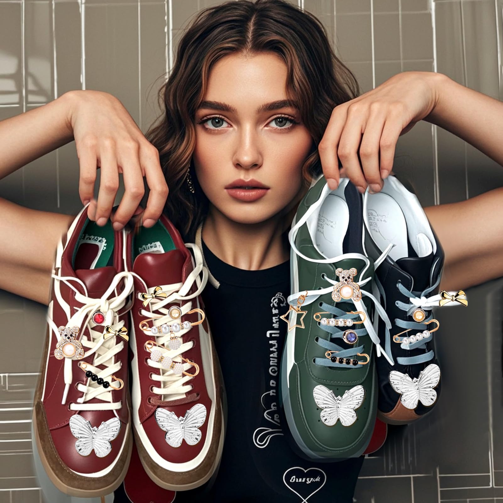 Mity rain 37Pcs Shoe Charms for Sneakers - Shoe Lace Charms Contain Bows/Clips/Pins/Jewelry, Shoe Decoration Charms