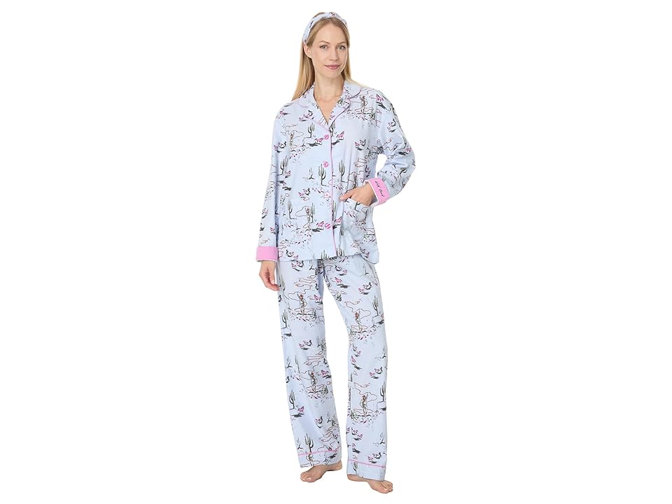 P.J. Salvage Flannel PJ Set with Headband (Cowgirl Blue Whisper) Women's Pajama Sets INTERNATIONAL SHIPPING