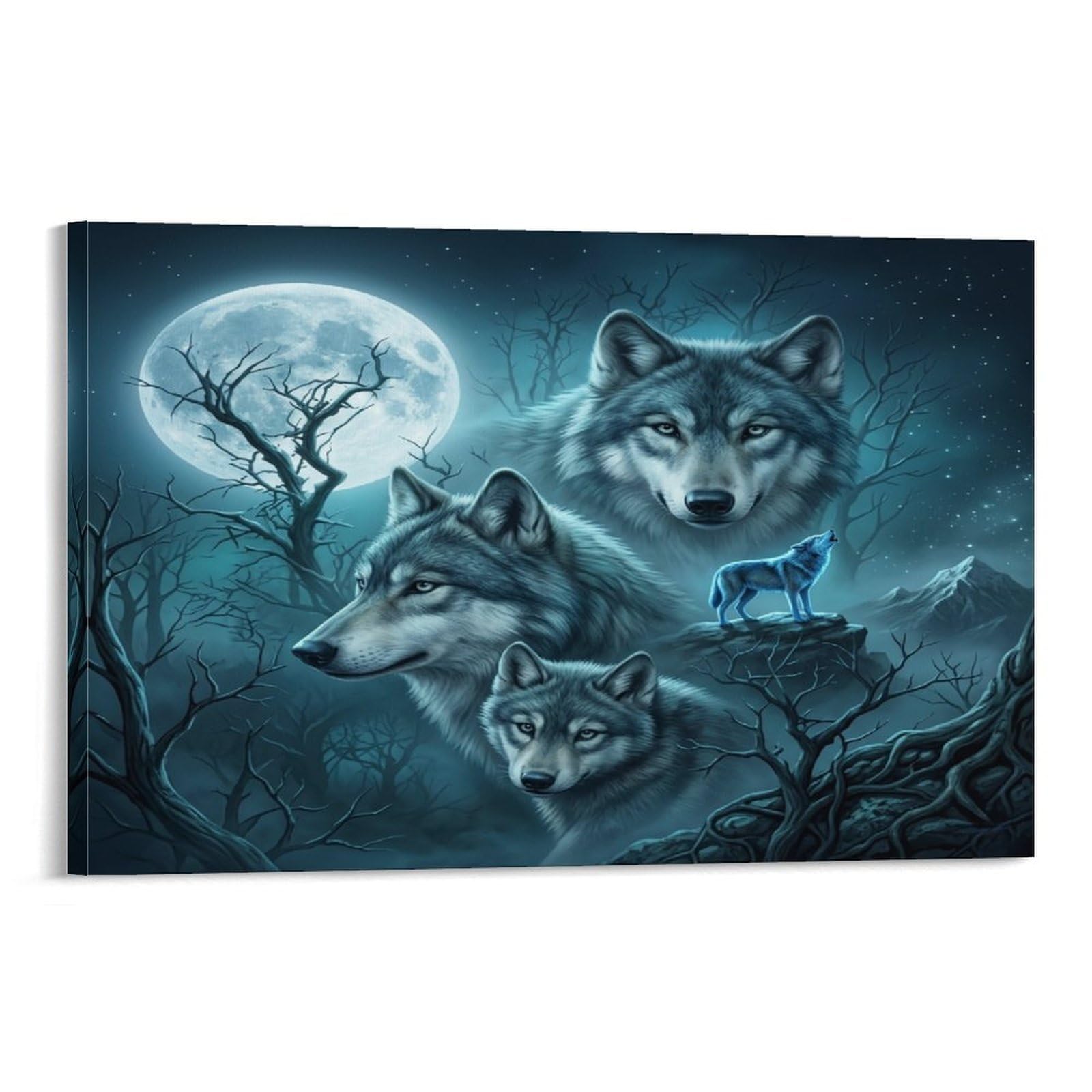 XPASHIQWC Wolf Poster Artwork Moonlit Forest Canvas Prints Picture Modern Canvas Wall Art Picture Wall Hanging for Bathroom Wall Decor 24x36inch(60x90cm)