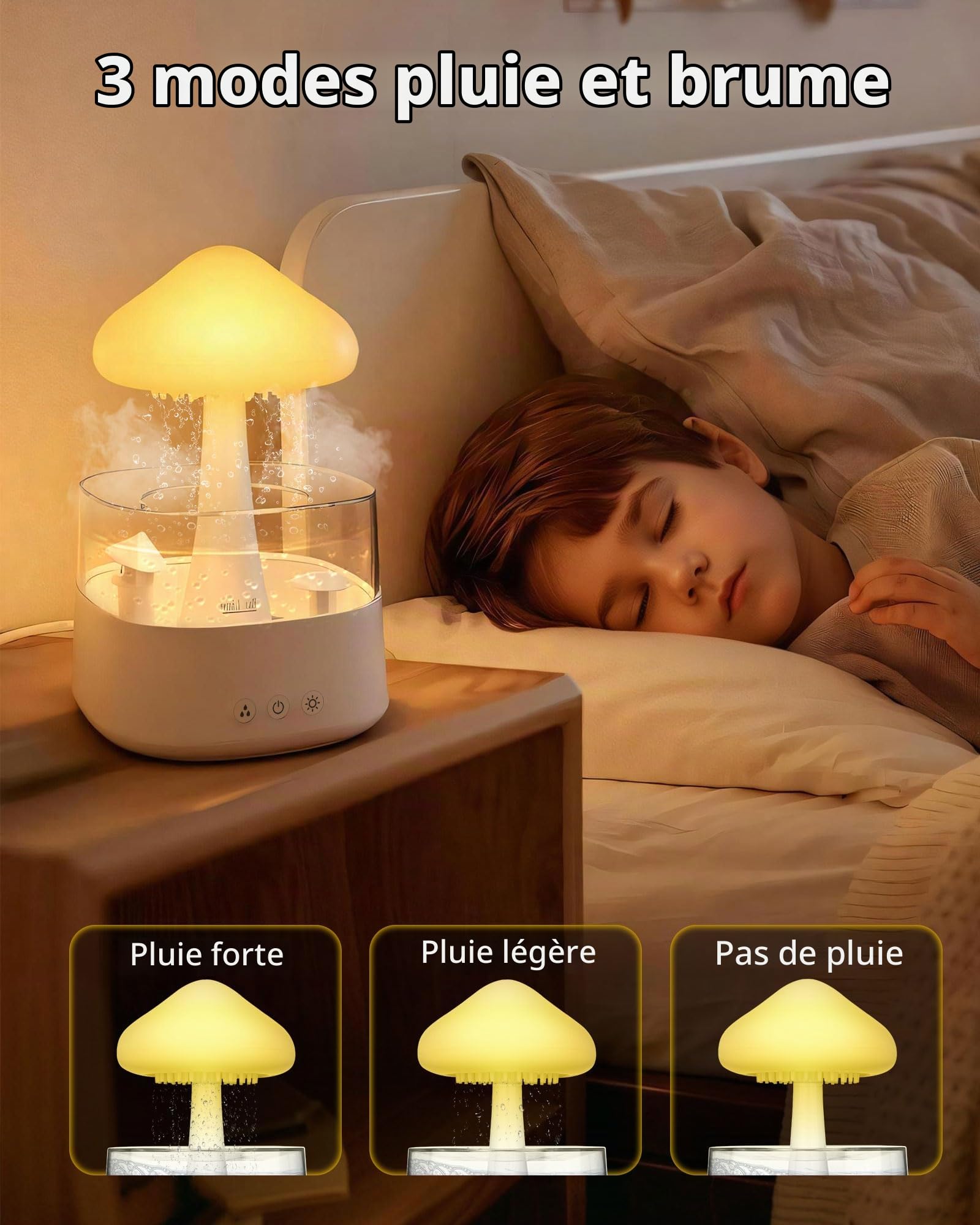 Humidificateur Ultra-Silencieux de 450 Millilitres, Doté de 3 Modes de Brouillard Pluvieux et de 7 Effets RGB, Adapté à la Chambre à Coucher, la Maison, le Bureau et la Chambre Bébé (CH08 Blanc)