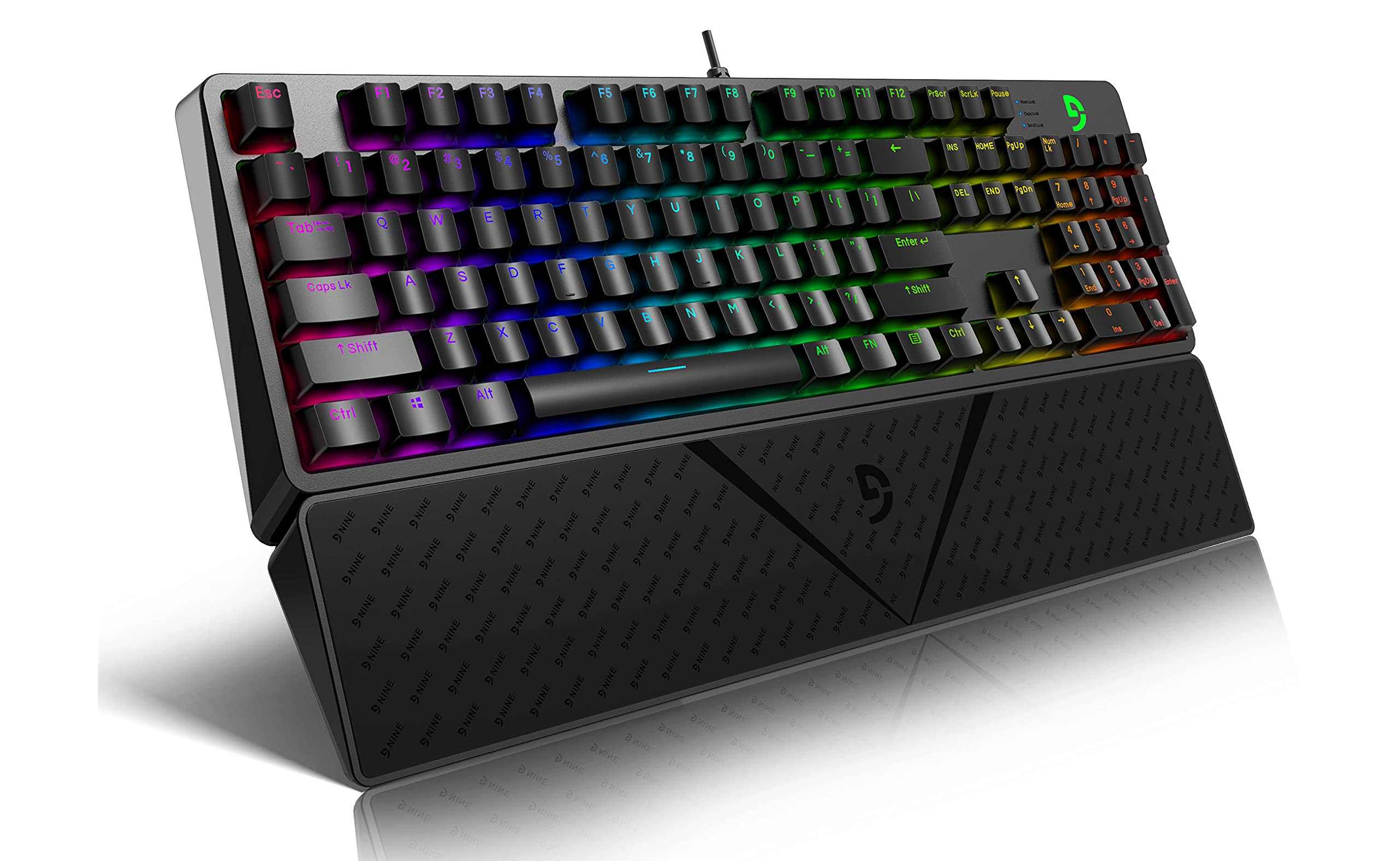 Fuhlen G900S Mechanical Keyboard with Detachable Magnetic Wrist Rest - Tactile & Clicky Cherry MX Blue Switches - RGB Backlight PBT Keycaps - 100% Anti-Ghosting for Windows PC (104 Keys - Black)