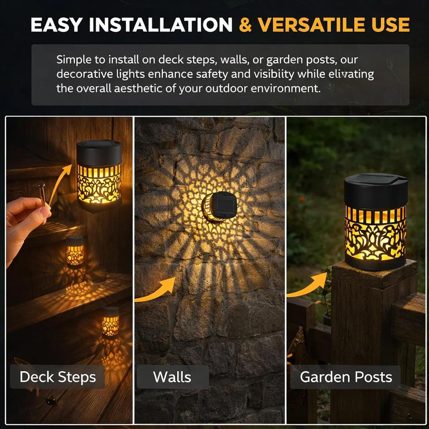 Pealeaf Luci solari mandala decorative, lampade esterne in metallo per terrazza, gradini, muro, recinzione, giardino e vialetto, impermeabili (4PCS)