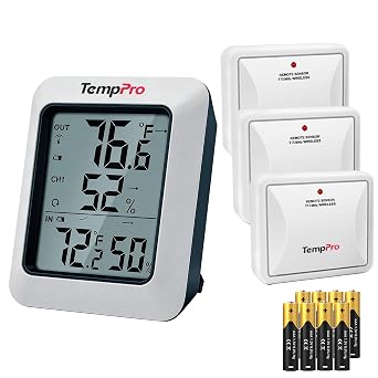 TempPro TP60-3 Digital Hygrometer Indoor Outdoor Thermometer Wireless Temperature and Humidity Gauge Monitor Room Thermometer with 500ft/150m Range Humidity Meter Previously ThermoPro