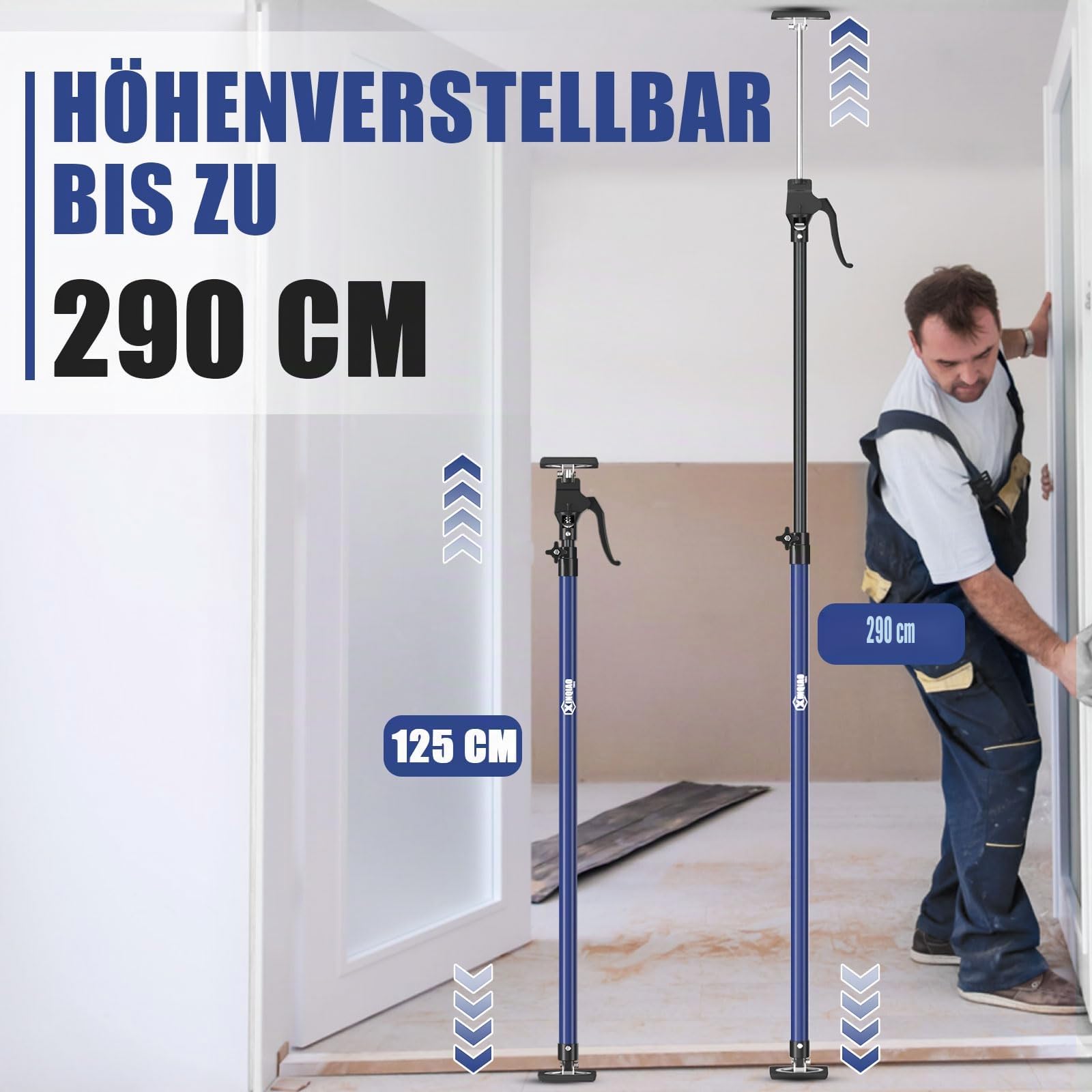 XINQIAO Stützstange, Stahl-Teleskop-Schnellstützstange, unterstützt bis zu 69,9 kg, Konstruktionswerkzeuge für Schrankheber, Lastenbaustangen und Trockenwände (Lange Stange, blau) 4PC