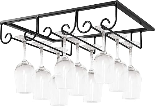 MOCOUM Estante para copas de vino para debajo del gabinete, soporte para copas de vino, soporte de alambre para copas de vino, colgador de