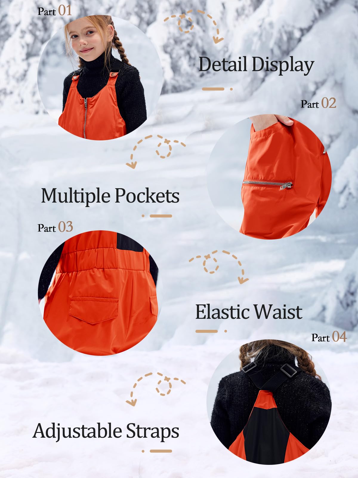 Haloumoning Kinder Snow Bibs Mädchen Skihose Wasserdicht Isoliert Snowboard Overall Schneeanzug 5-14 Jahre