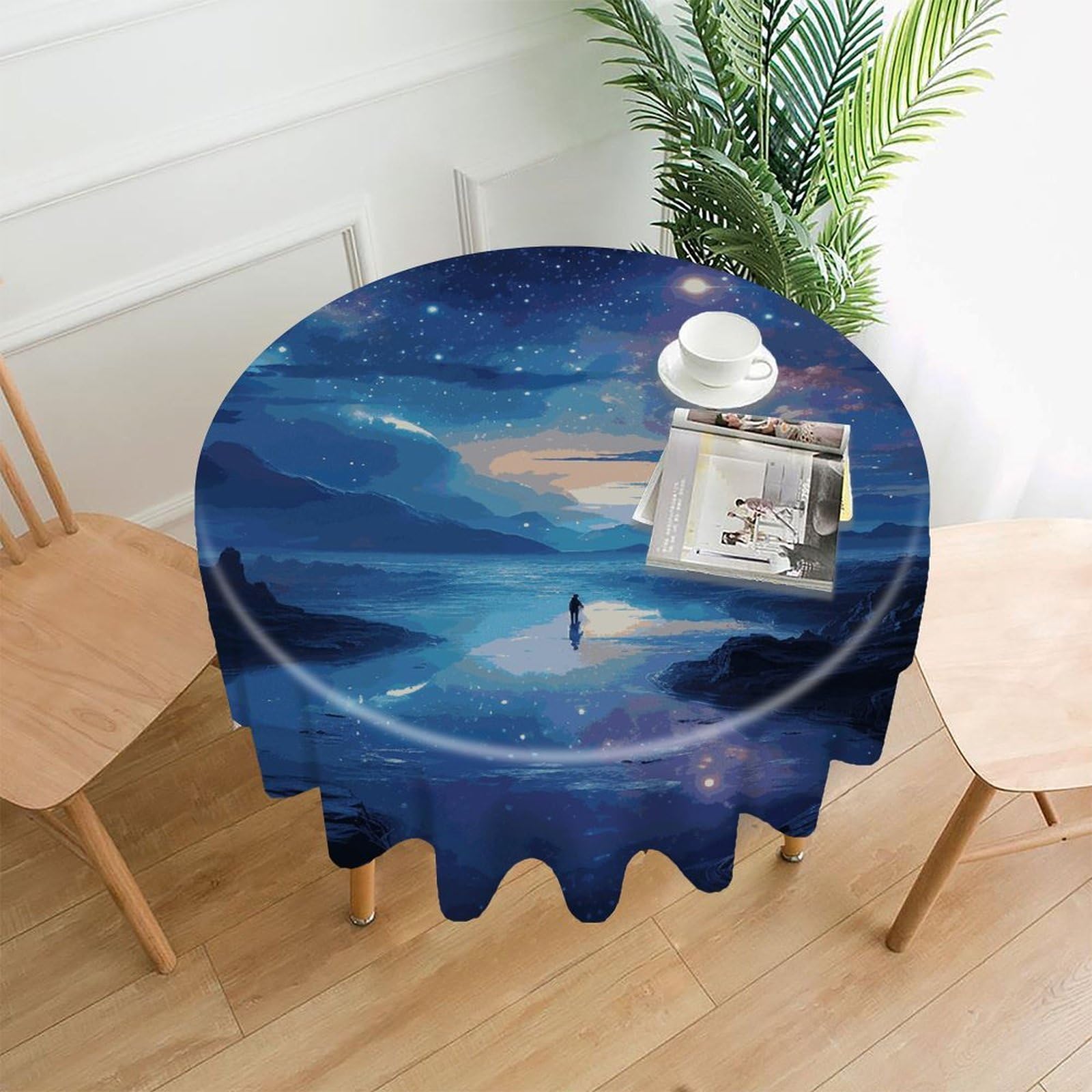 FekiLoot Round Night Sky Tablecloth Decorative Fabric Table Cloth Wrinkle Free Circle Dining Tablecover Washable Polyester Table Cover for Holiday Dinner Party Decor 60"