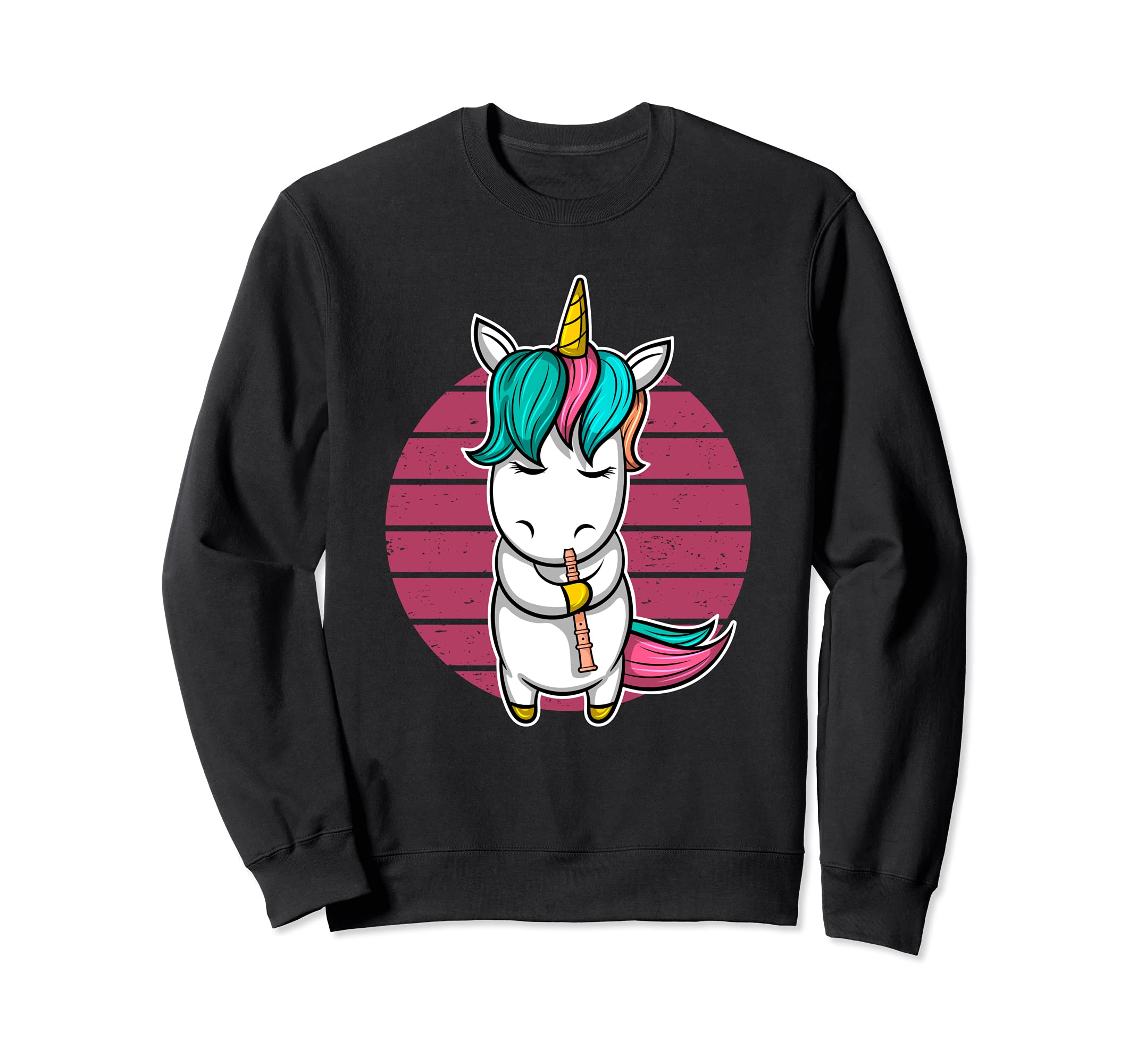 Girl Flute Player Flutist I Cute Unicorn With Flute Sweatshirt, Black