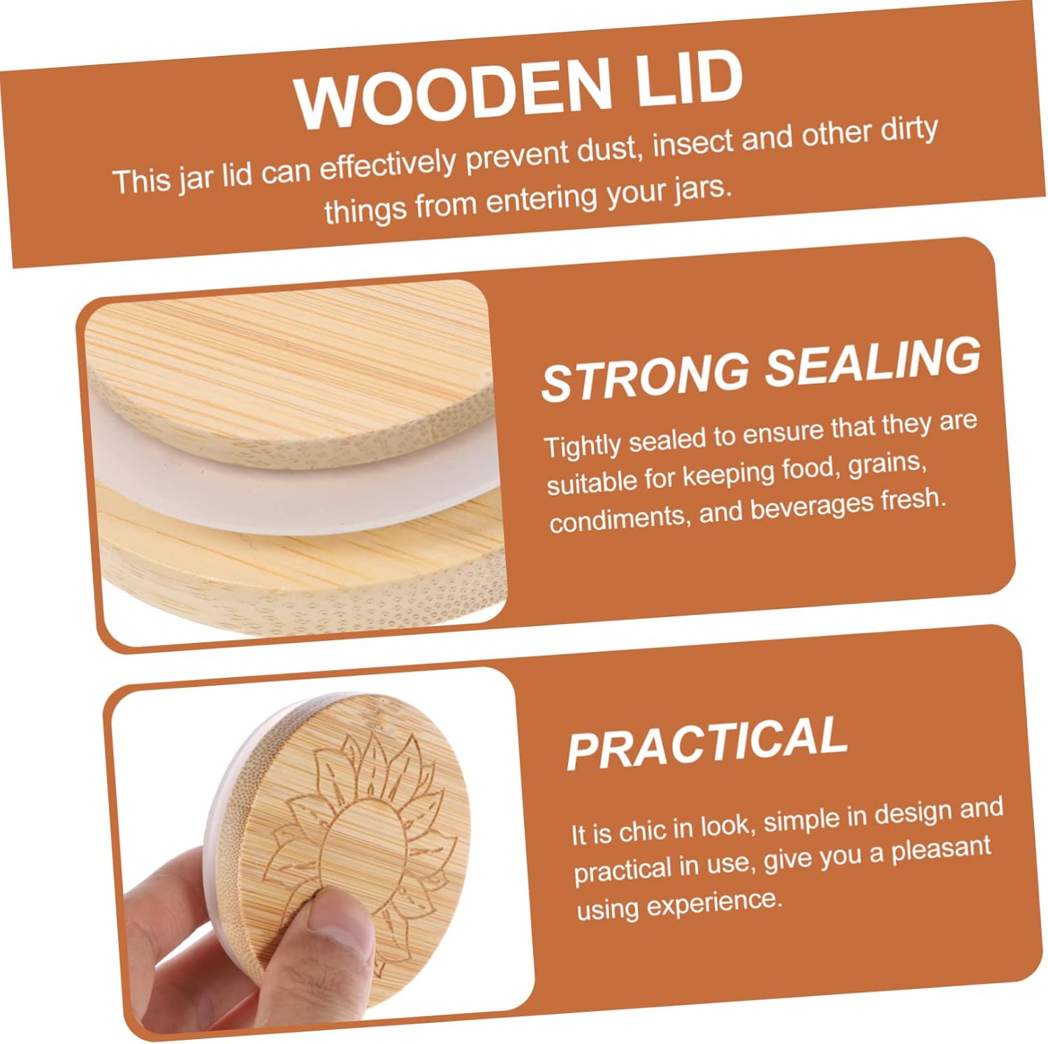 16pcs Wood Jar Lids with Sunflower Pattern Sealing Covers for Yogurt Jars Containers and Food Storage and Chic Design for Home Use