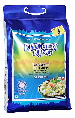 Kitchen King Arroz Basmati  Worlds Longest Rice  Arroz envejecido sin OMG  Siempre esponjoso  resellable  No se pega después de cocinar  Bolsa de 10