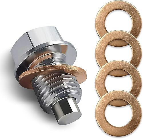 Miniatura 7 de 1 tapón de drenaje de aceite de motor de aluminio, perno de tuerca de drenaje de sumidero, con 5 pernos de arandela de repuesto a prueba de fugas,