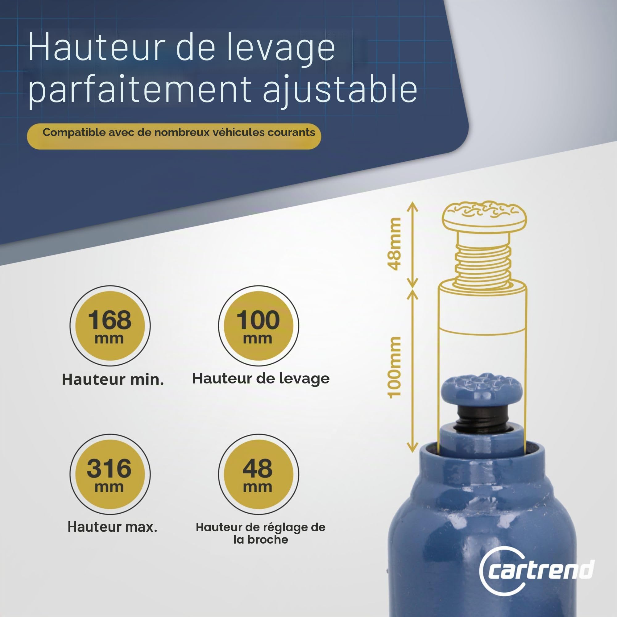 Cartrend 10005 Cric hydraulique 2 tonnes, gris