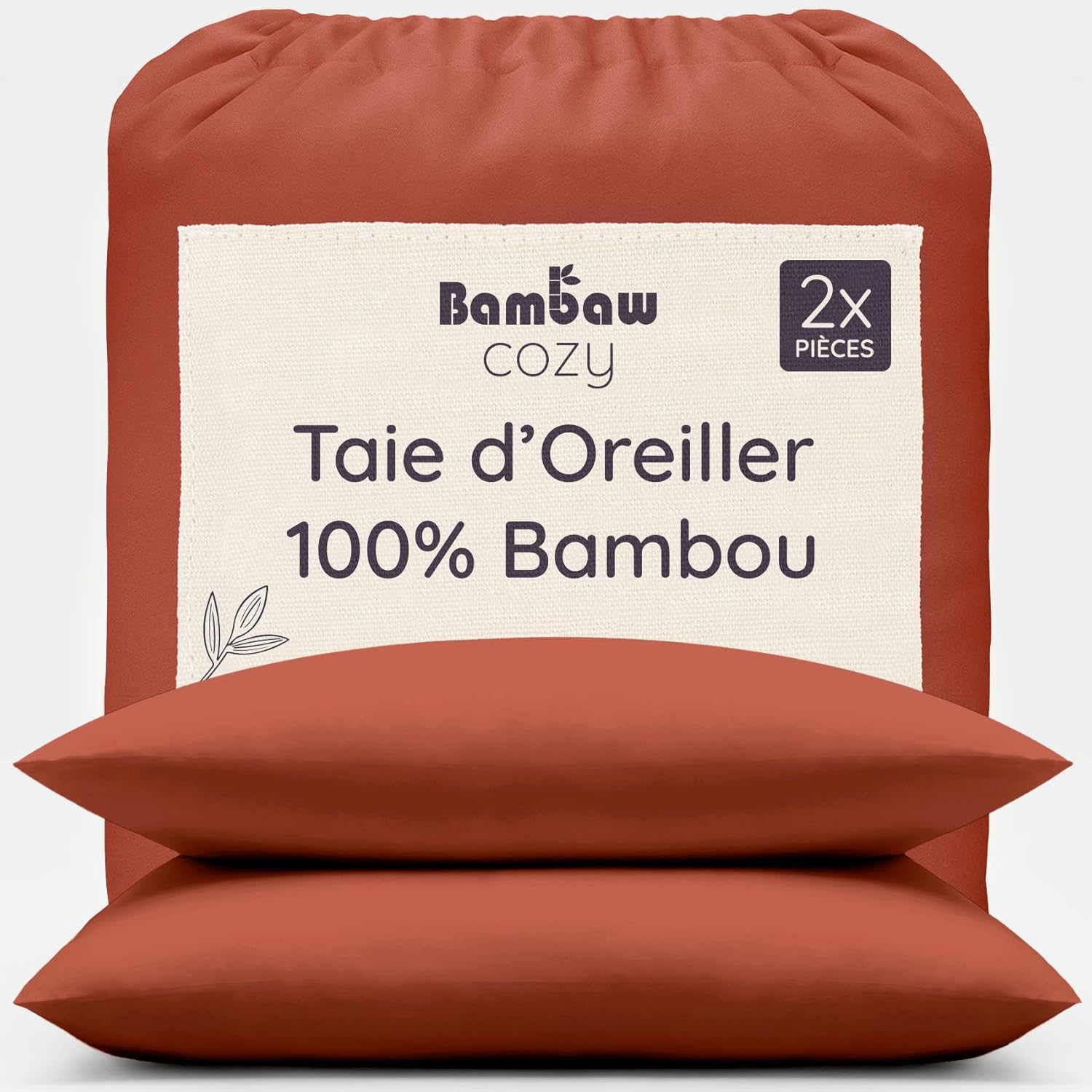 taies oreiller bambou terracotta
