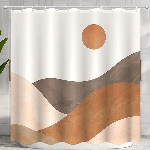 Miniatura 3 de Lifezilla Juego de cortina de ducha bohemia de tela impermeable con 12 ganchos (72.00 x 72.00 pulgadas, naranja)