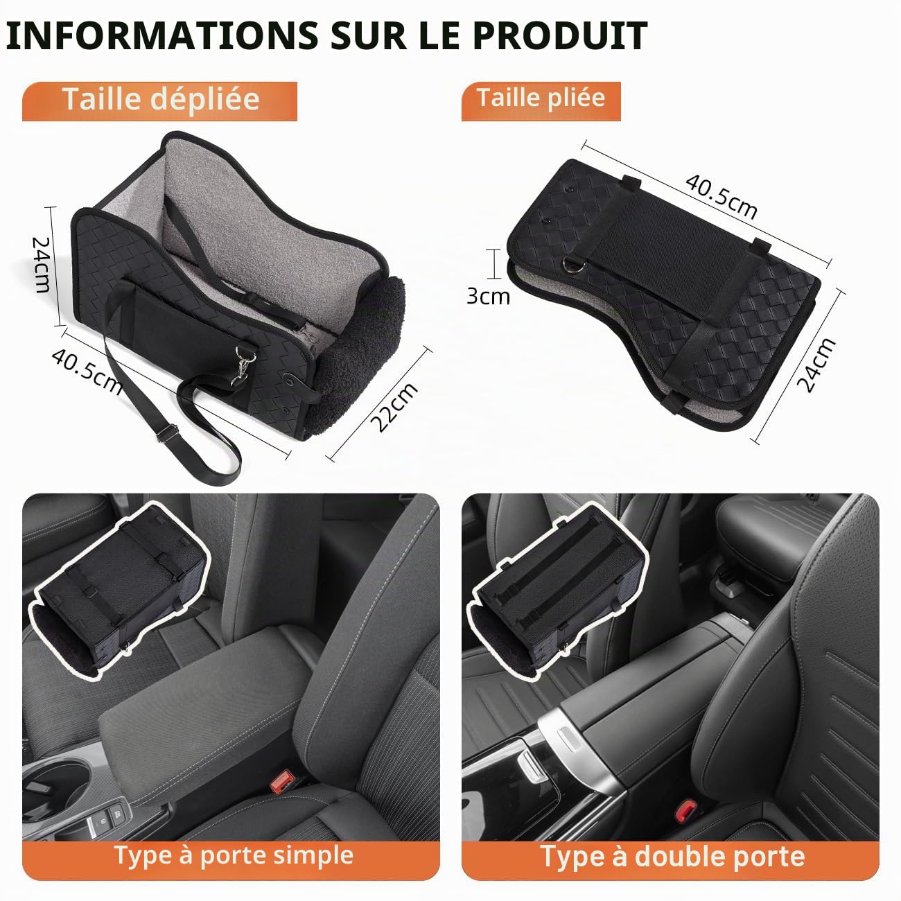 GGW Siège Auto 99% accoudoir Central Petits Chiens Fixation étanche Cuir Noir