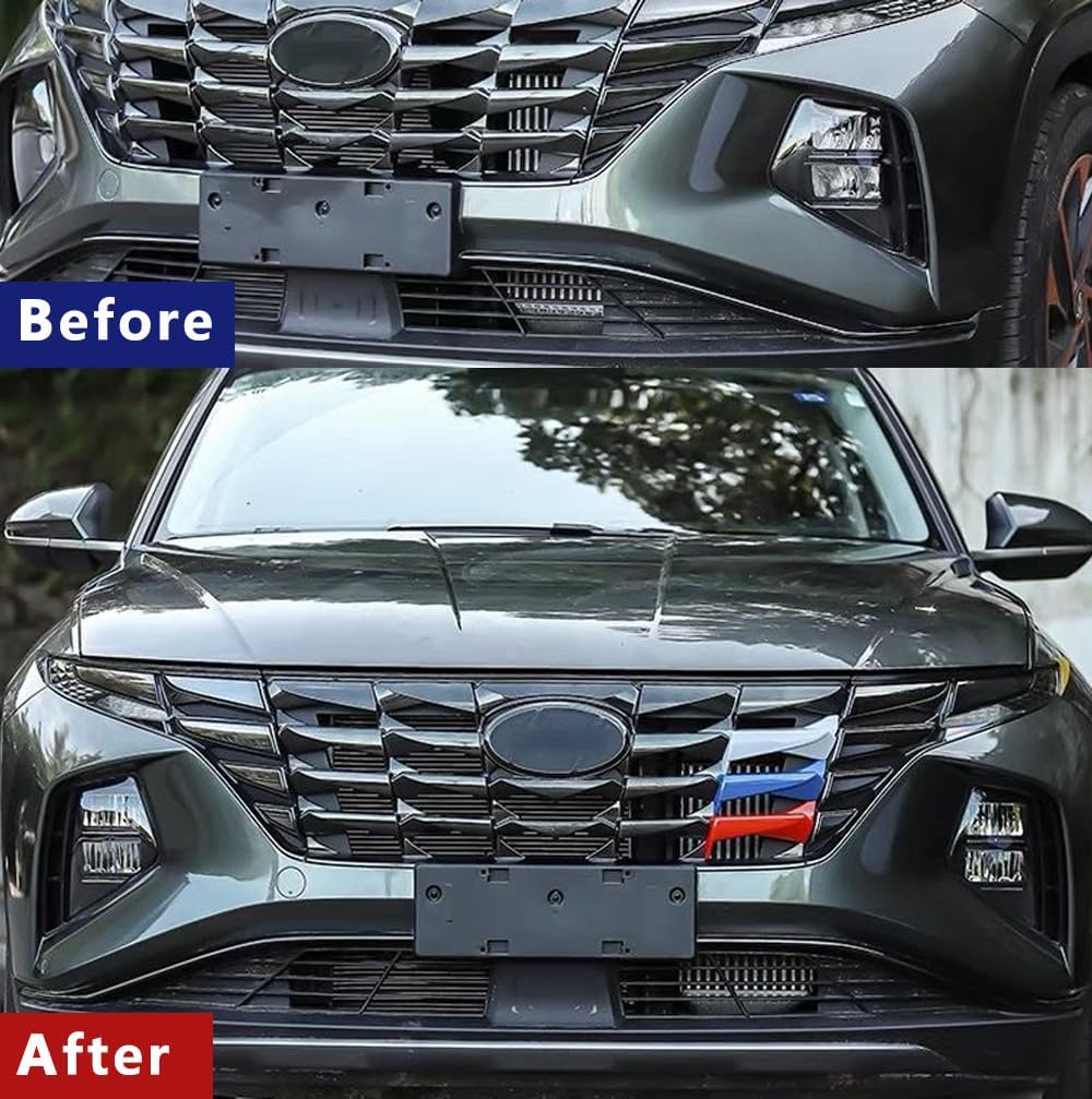 ERIDANUS Auto Accessories Fit for Hyundai TUCSON 2023 2022 3-Color Front Center Mesh Grille Grill Strip Trim (3-Color) ABS 3 PCS