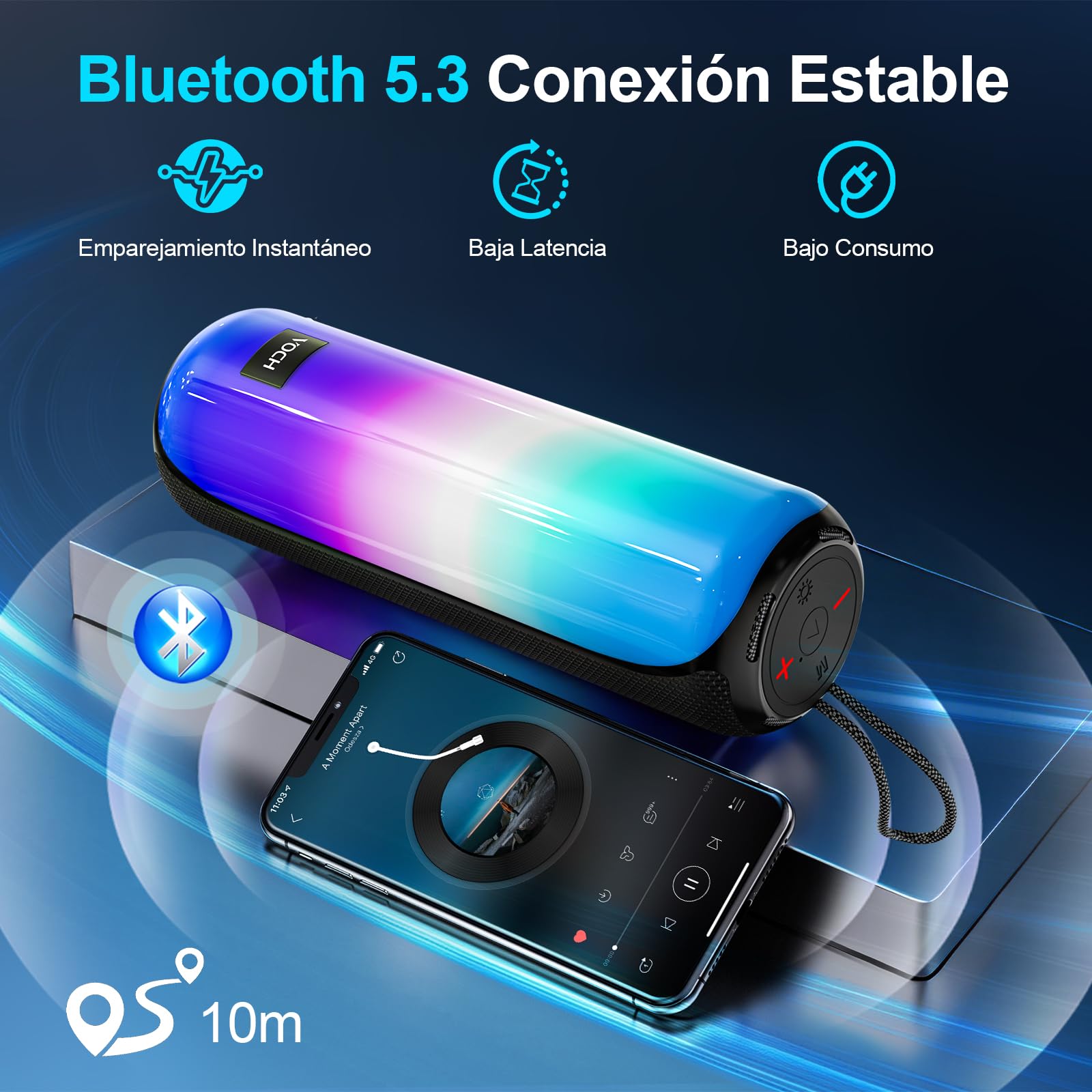 VOCH Altavoz Bluetooth Portátil Inalámbrico con Luces RGB, Sonido Estéreo 40W Bluetooth 5.3 Speaker, TWS, Impermeable IPX7, 20H de Reproducción para Fiesta, Hogar, Exterior, Viaje, Camping