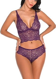 Lziizl Women Sexy Lace Bra and Panty Set Bralette Lingerie 2 Piece Babydoll Bodysuit S-XXL (XL, White1)
