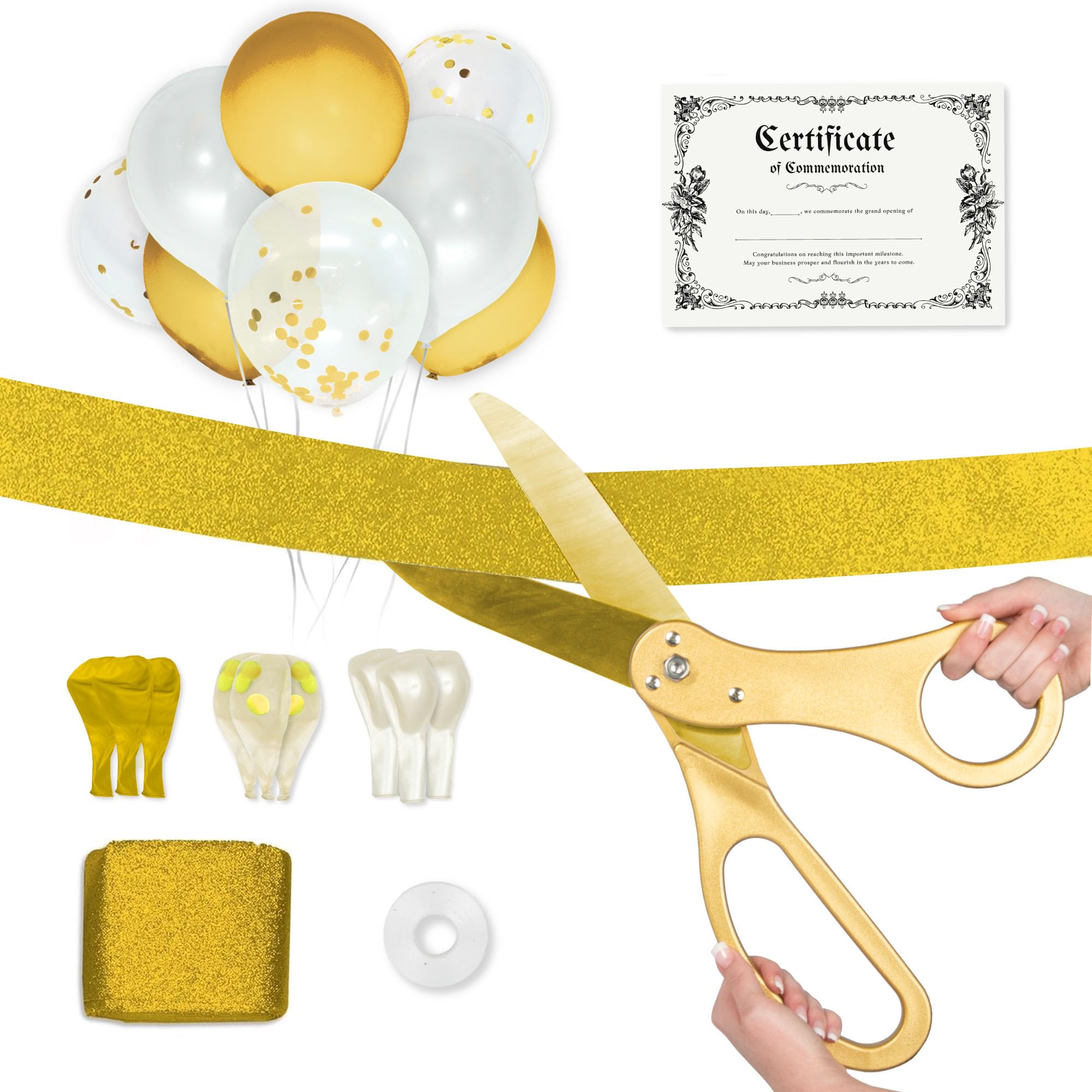 Crutello Ribbon Cutting Ceremony Kit - 20" Giant Gold Scissors &amp; Ribbon