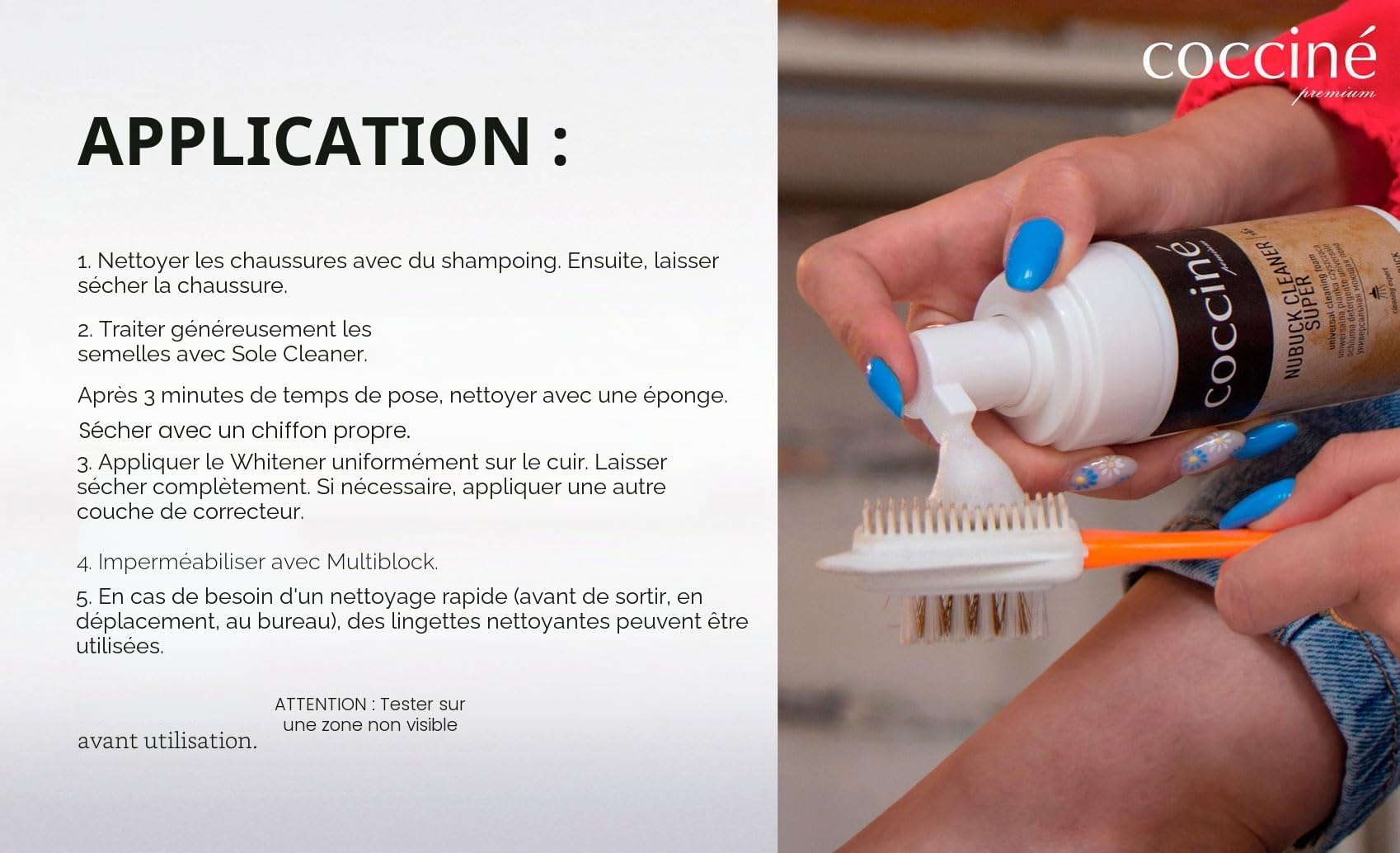 Cocciné - Kit Shampooing Chaussures avec Brosse, Mousse Nettoyante pour Daim et Nubuck, Shampooing Velours pour Chaussures en Daim, Soin Nettoyage en Profondeur pour Différents Types de Saletés