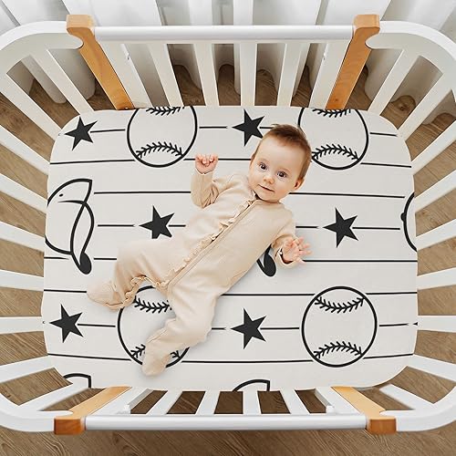 Miniatura 7 de Gorro de béisbol para cuna, sábanas deportivas para niños y niñas, sábanas de juego transpirables para cuna, sábana bajera para colchones estándar