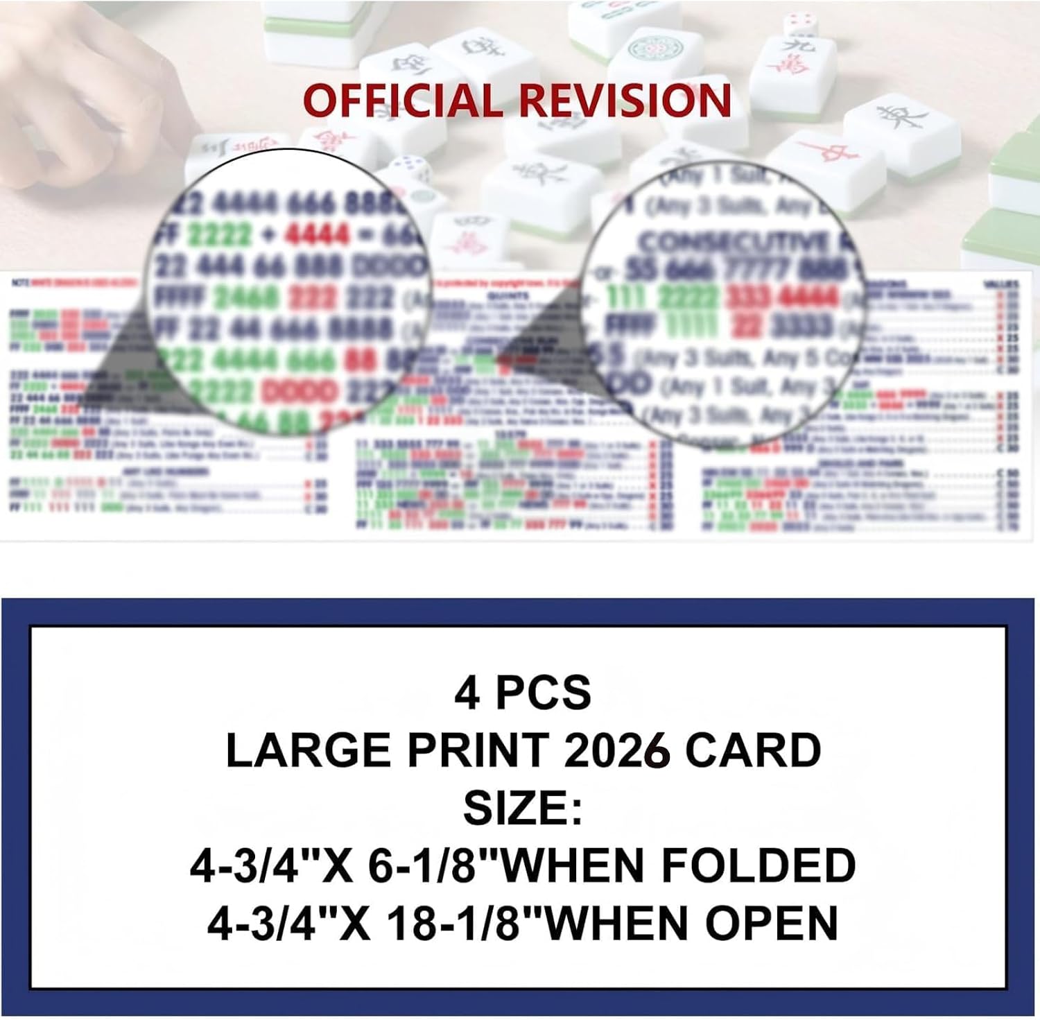 Mahjong Cards 2026, Mah Jong Cards 2026 Official Revision American - Large Print, Travel Mahjong Set, 4-Pack