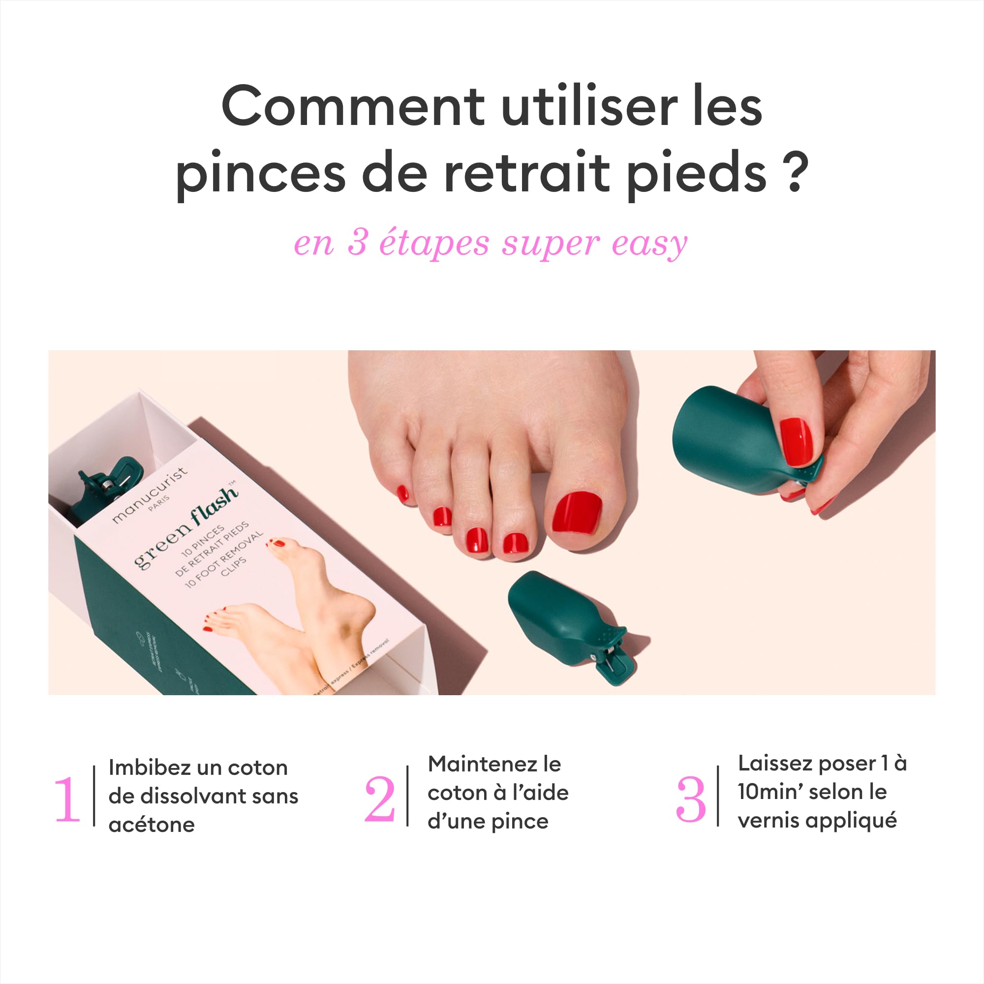 Manucurist - 10 Pinces de Retrait Pieds - Accessoire pour Retirer le Vernis Semi Permanent des Pieds - Retrait Doux Sans Acétone ni Ponçage - Réutilisables à vie