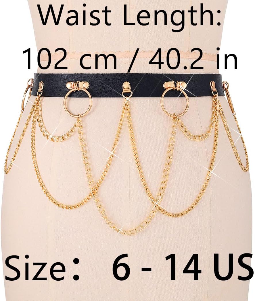 BODIY Black Leather Waist Chain Belt Gold Body Chain Punk Rave Accessories Fashion Body Jewelry for Women - Image 3
