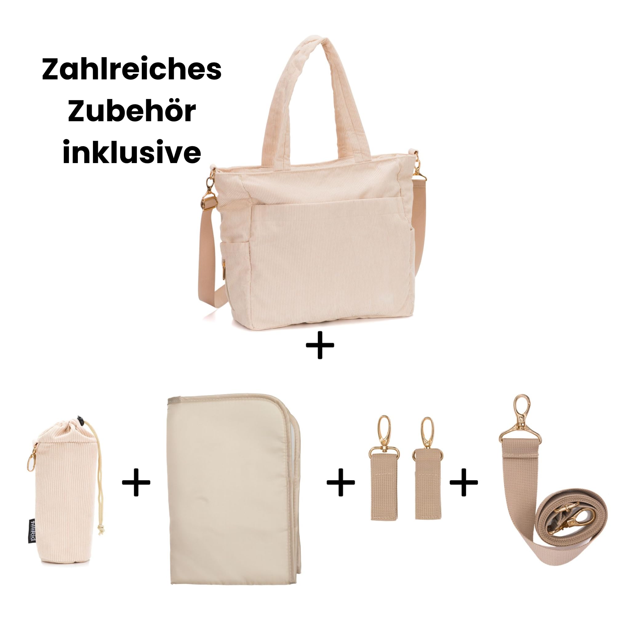 Fillikid Wickeltasche Cord Exclusiv| Baby Windeltasche Mom Bag | Inkl. Wickelauflage, Thermotasche, viele Fächer, Schultergurt & Haken für Kinderwagen | Wickel Organizer ab Geburt & Kliniktasche