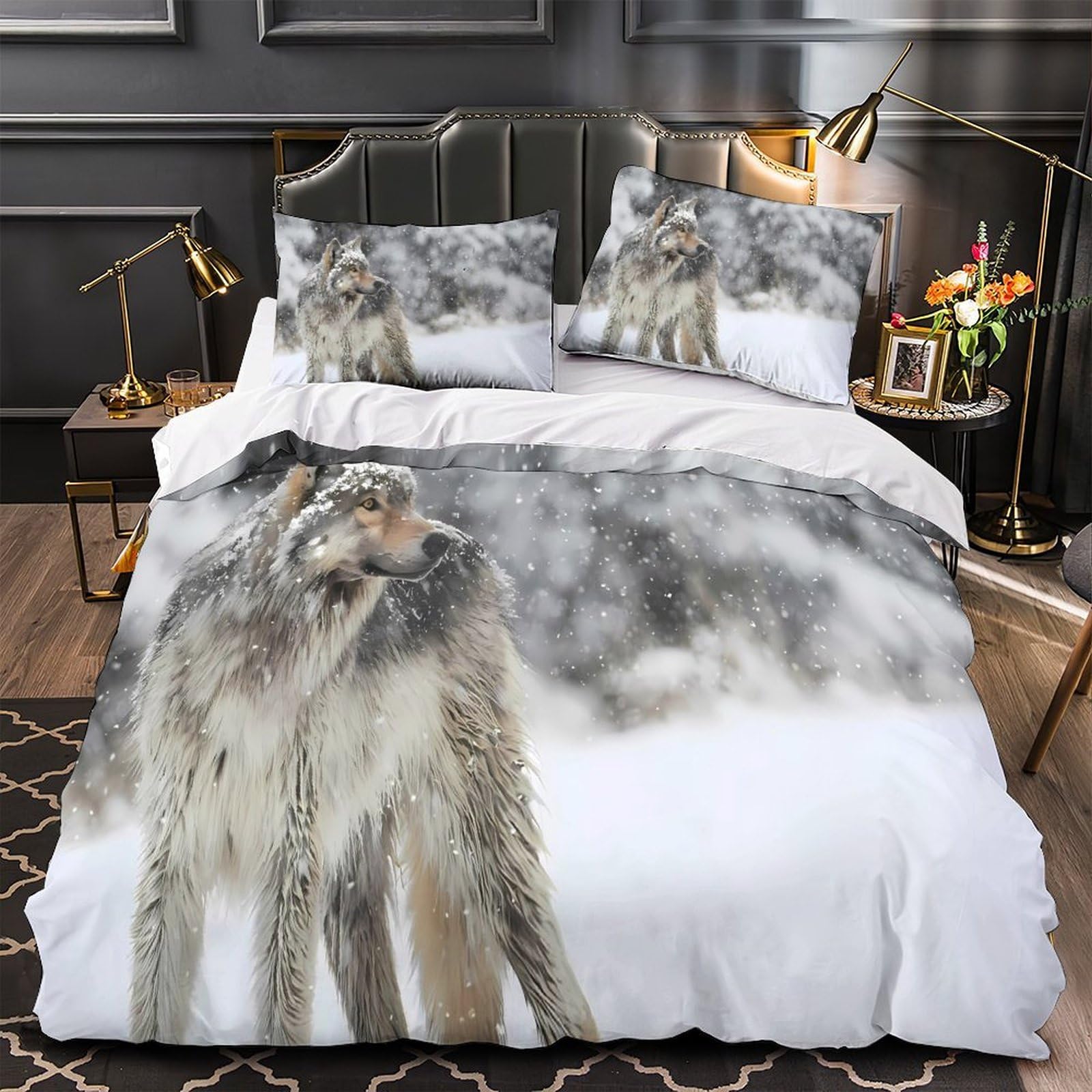 MMDASBVPE Snowy Wolf Standing Quilt Cover 3D Print Ultra Soft 3 Pcs Bed Set Hidden Zipper Comforter Cover Luxurious All Season for Kids Adults Women Teens Youth Teenagers Single（140x200cm）